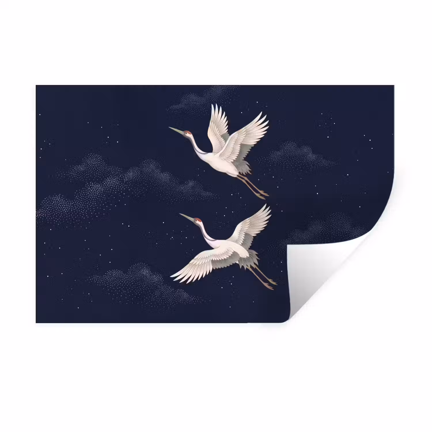 Kraanvogels - Nachthemel - Blauw Muursticker klein -3d