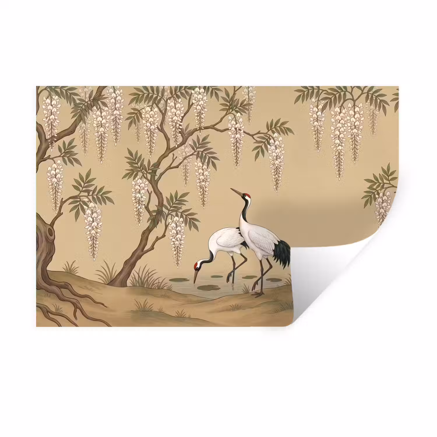 Kraanvogels - Water - Beige Muursticker klein -3d