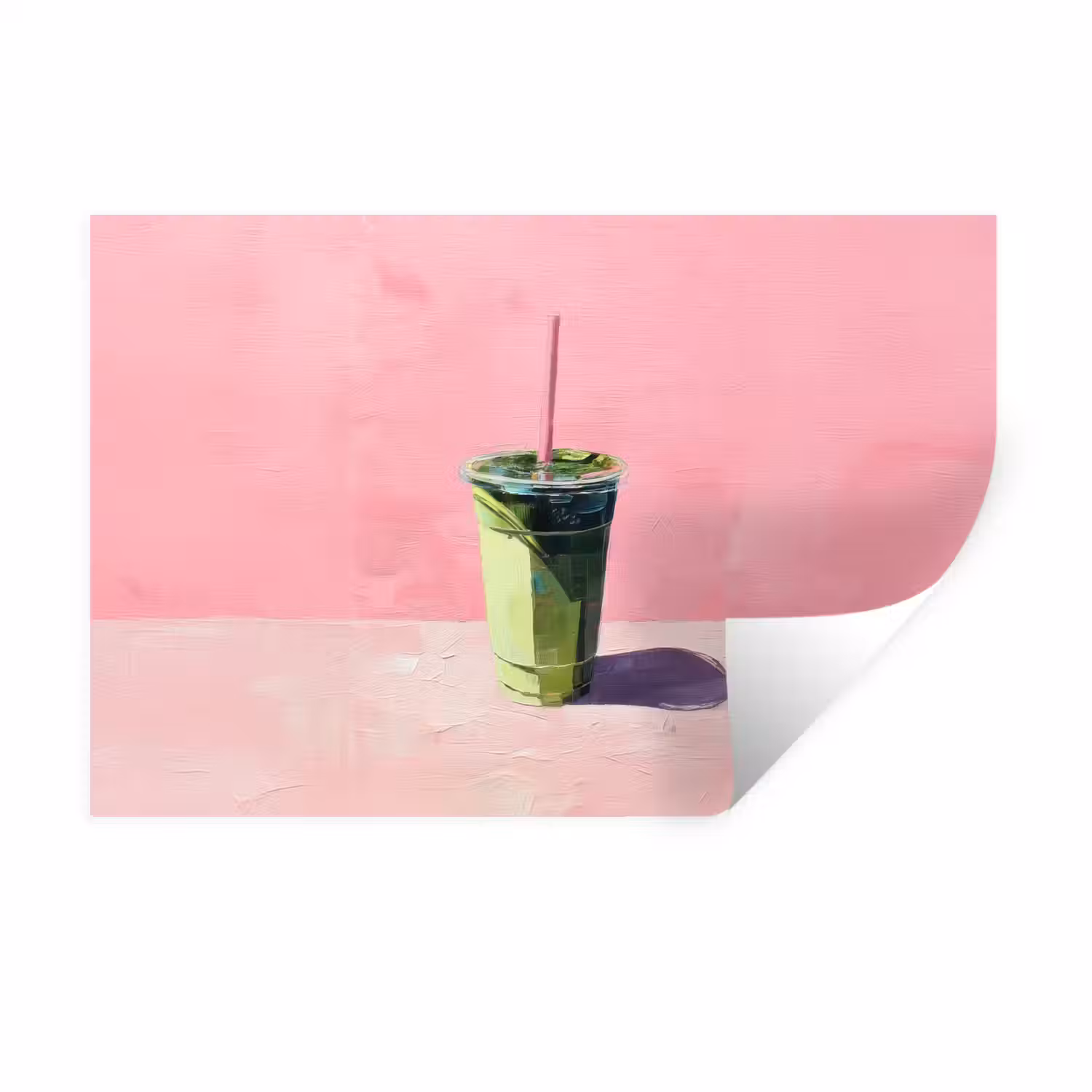 Beker - Rietje - Minimalistisch - Groen Muursticker klein -3d
