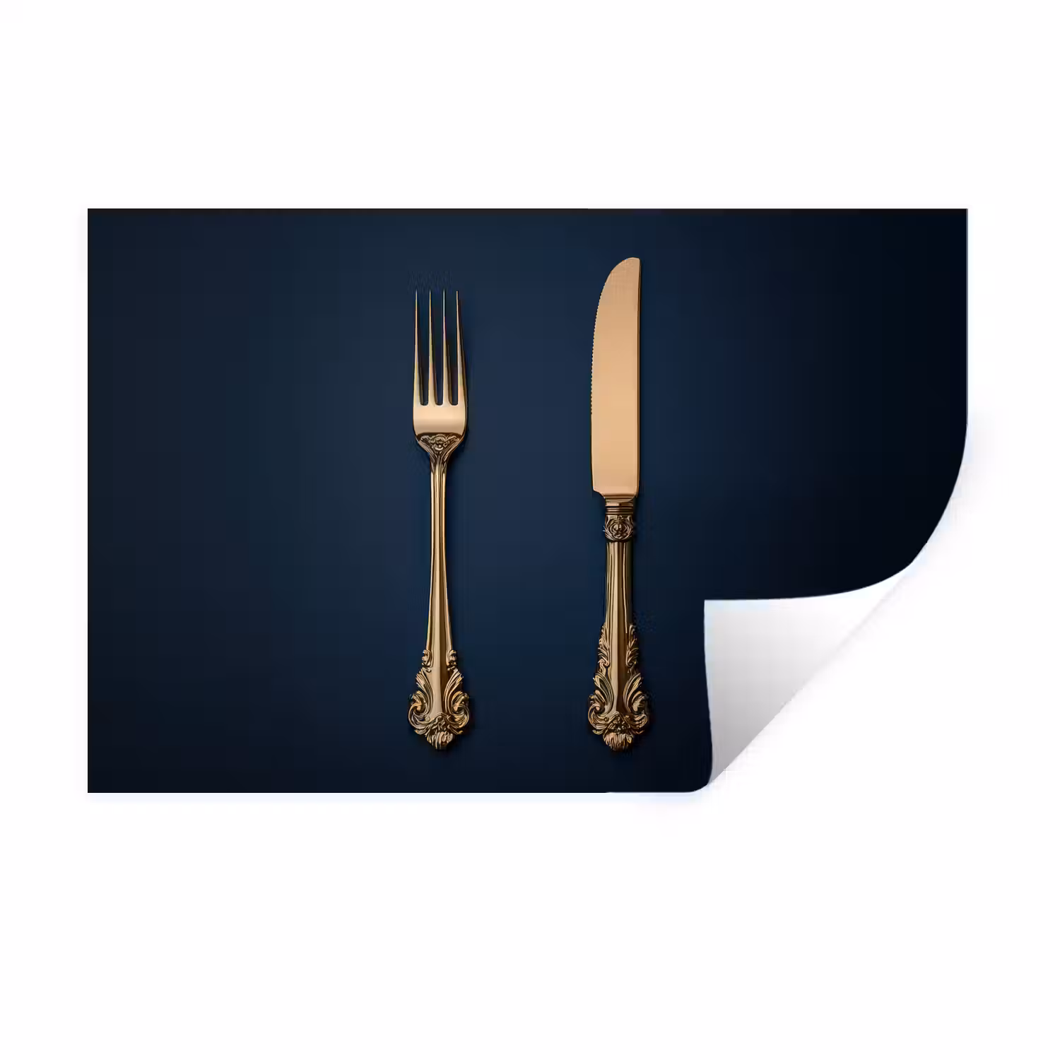 Bestek - Donkerblauw - Goud Muursticker klein -3d