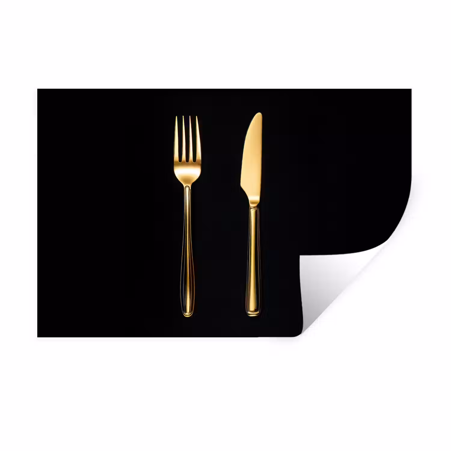 Bestek - Goud - Mes - Vork Muursticker klein -3d