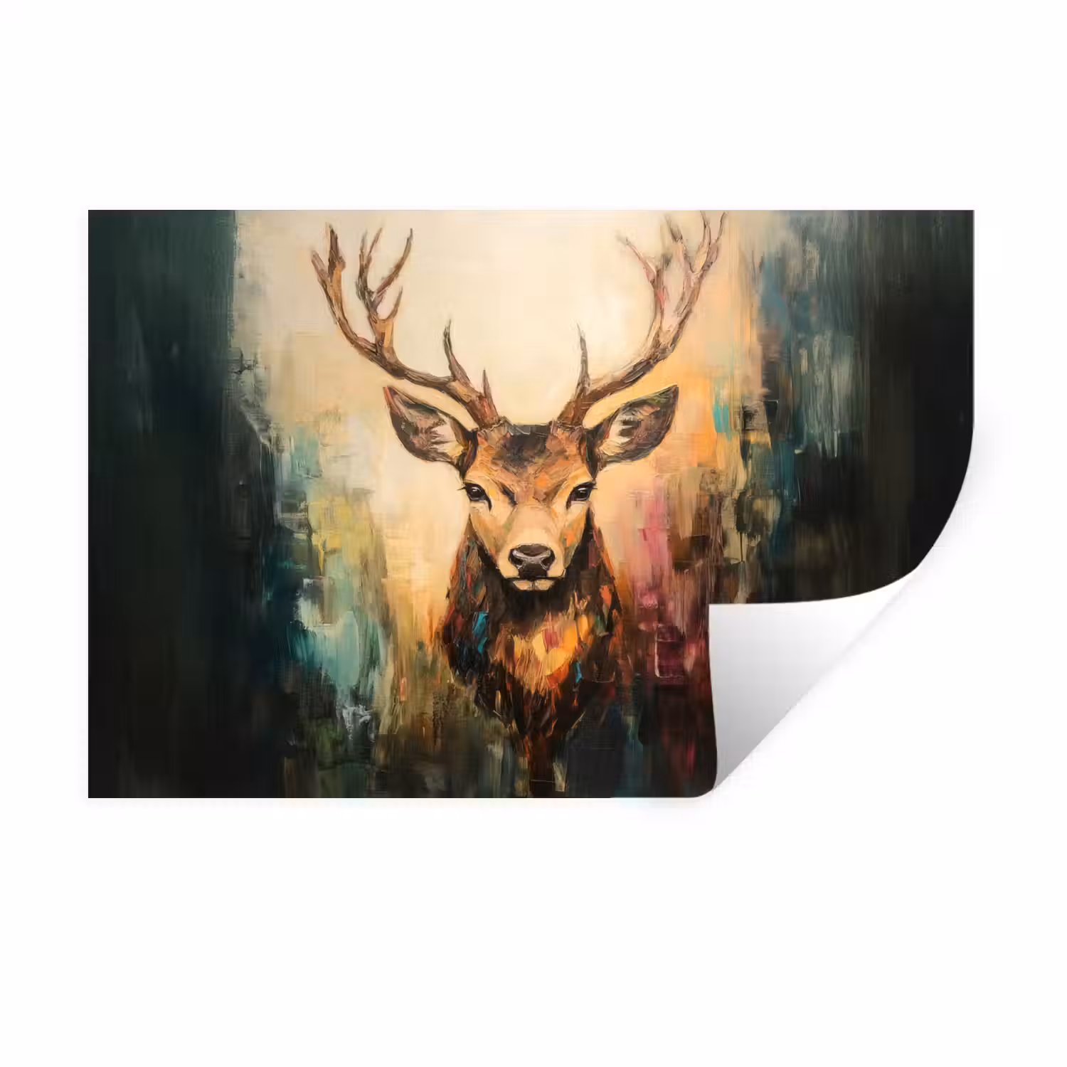 Hert - Geverfd - Gewei - Bruin Muursticker klein -3d