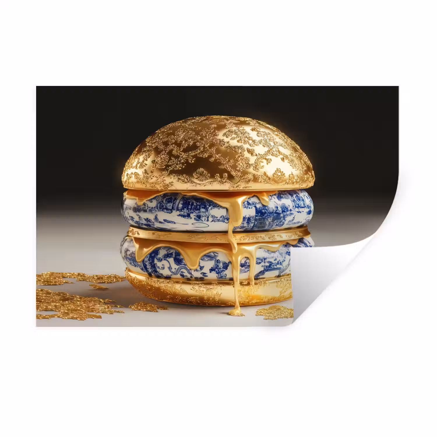 Delftsblauw - Goud - Burger Muursticker klein -3d