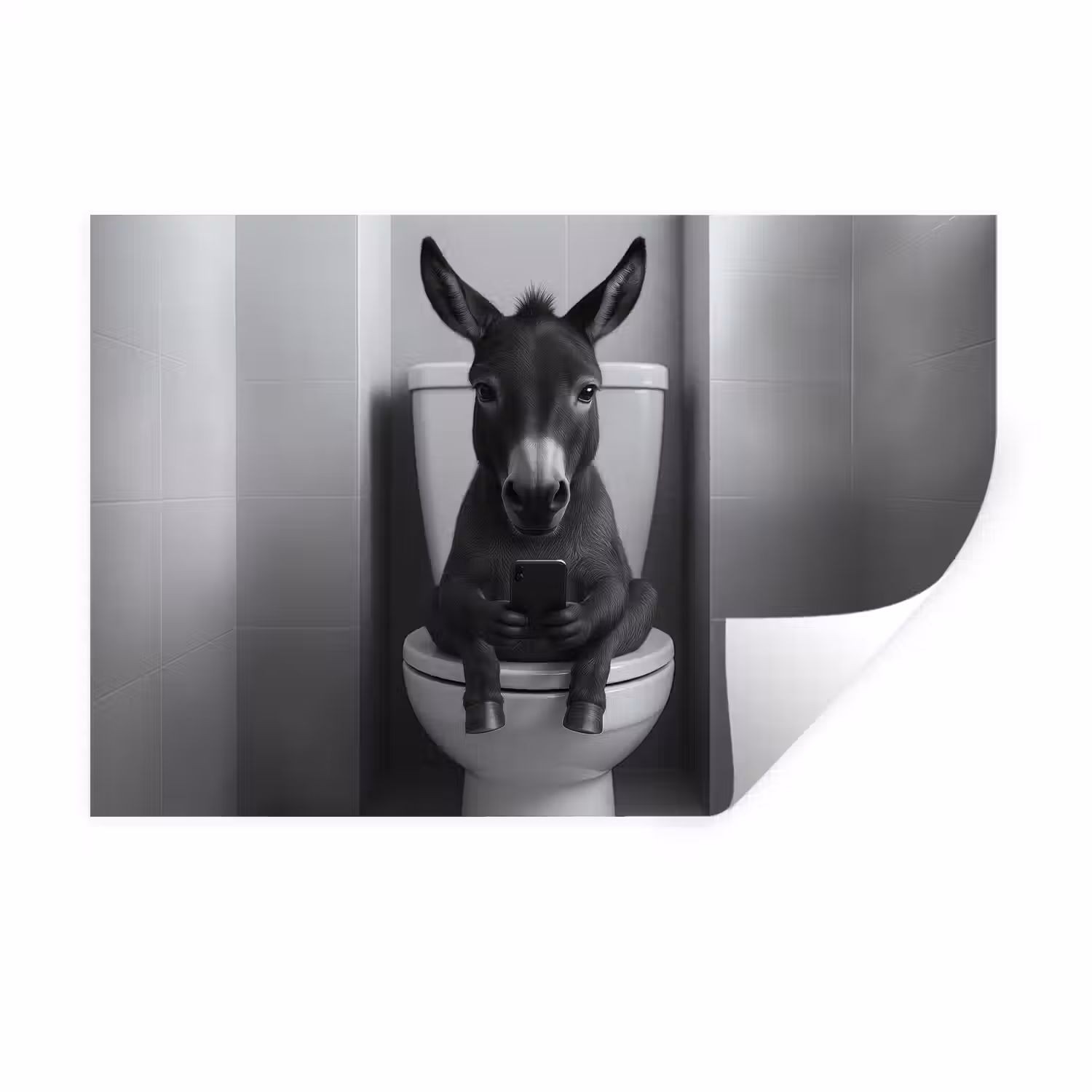 Ezel - Telefoon - Toilet - Zwart - Wit Muursticker klein -3d