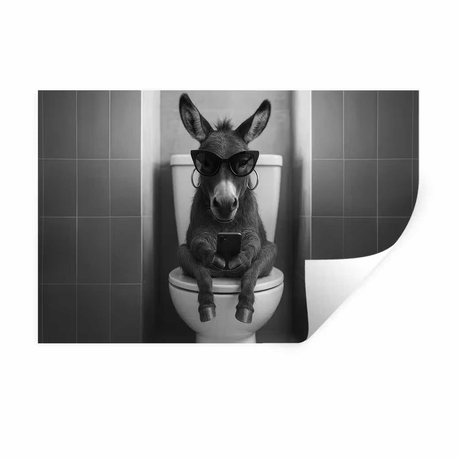 Ezel - Telefoon - Toilet - Zwart - Wit Muursticker klein -3d