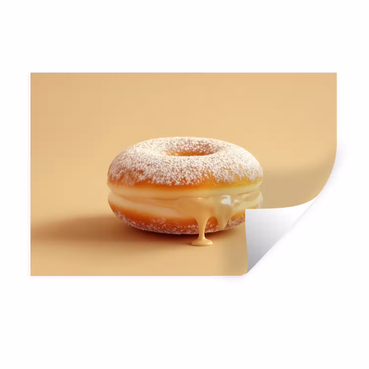 Donut - Romig - Poedersuiker - Beige Muursticker klein -3d