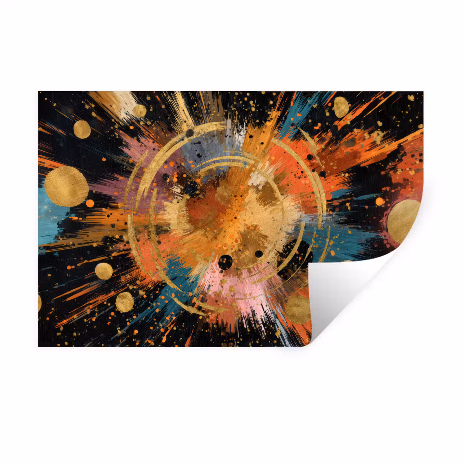 Explosie - Verfstructuur - Goud - Abstract Muursticker klein -3d