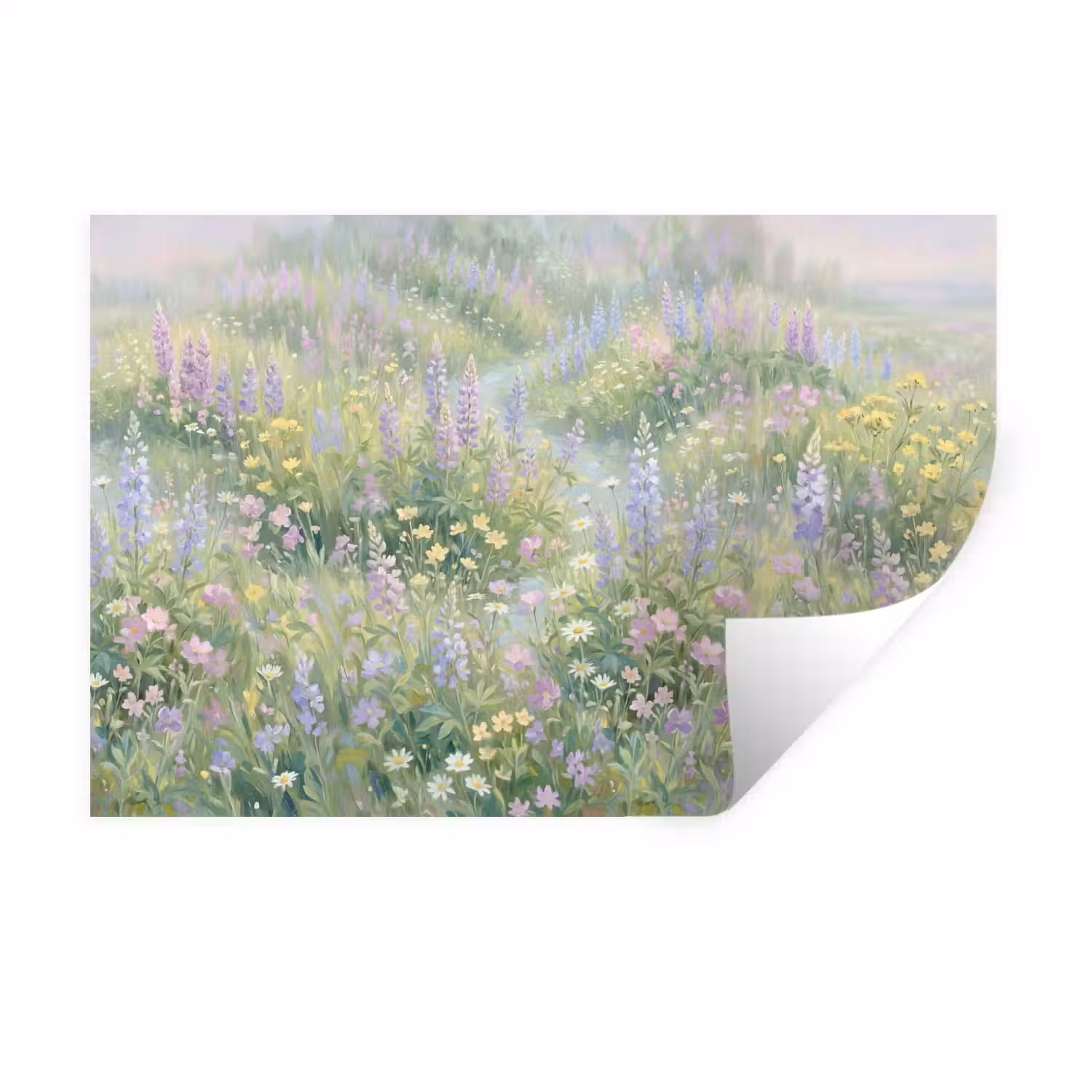 Bloemenveld - Heuvels - Kleurrijk Muursticker klein -3d