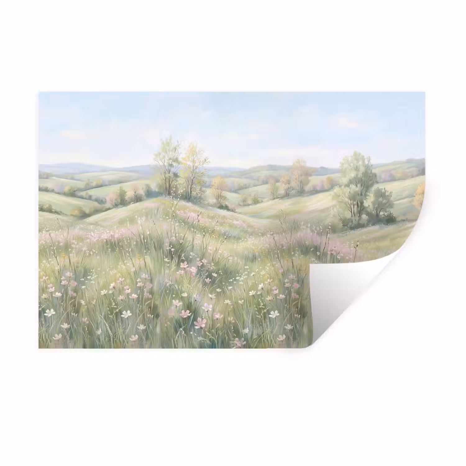 Bloemen veld - Bloemen - Groen Muursticker klein -3d