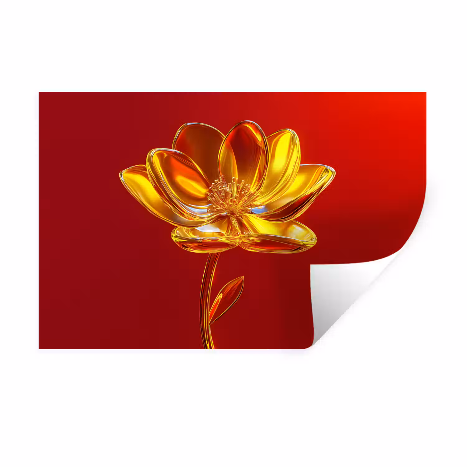 Bloem - Goud - Glazen Muursticker klein -3d
