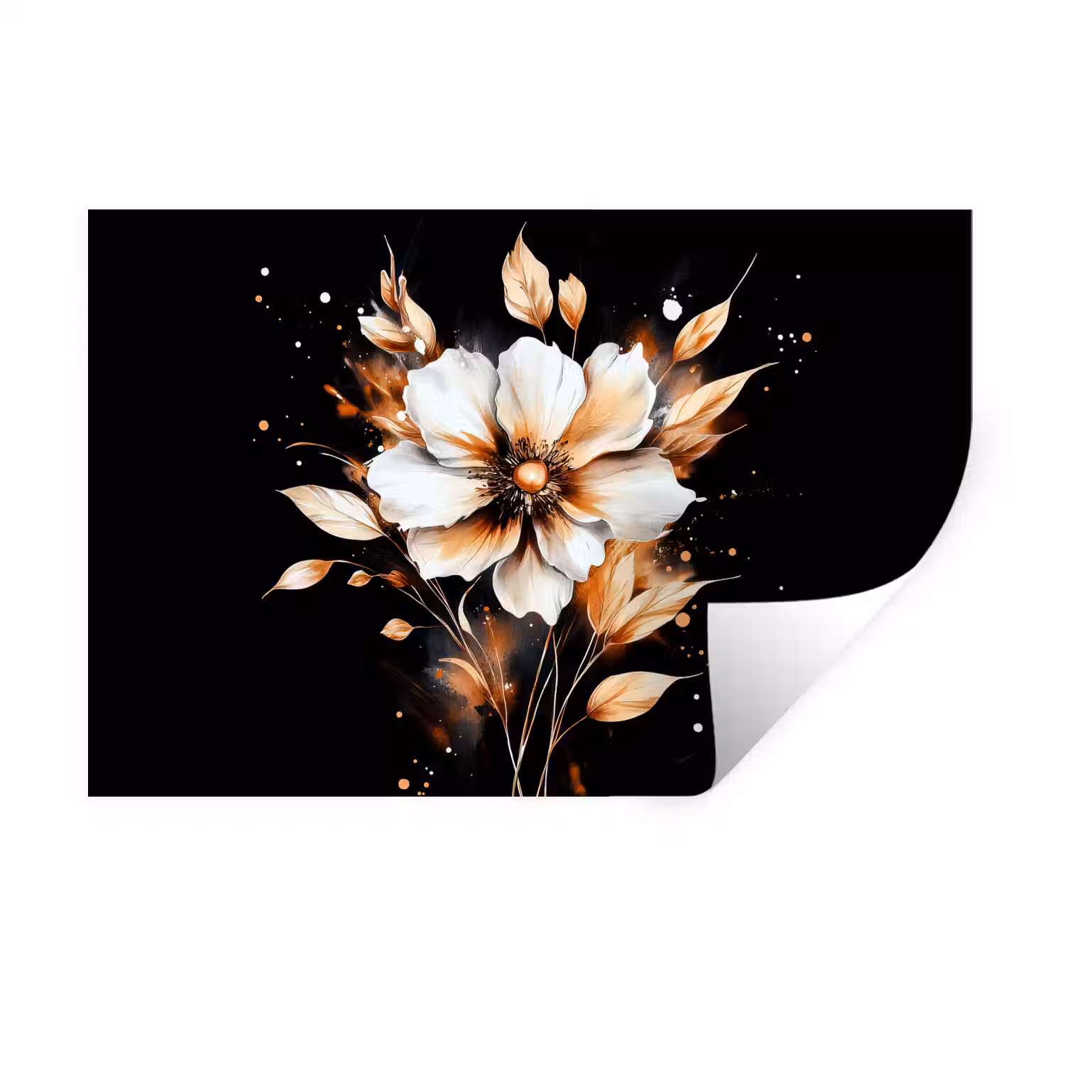 Bloem - Verf - Goud - Graffiti - Modern Muursticker klein -3d