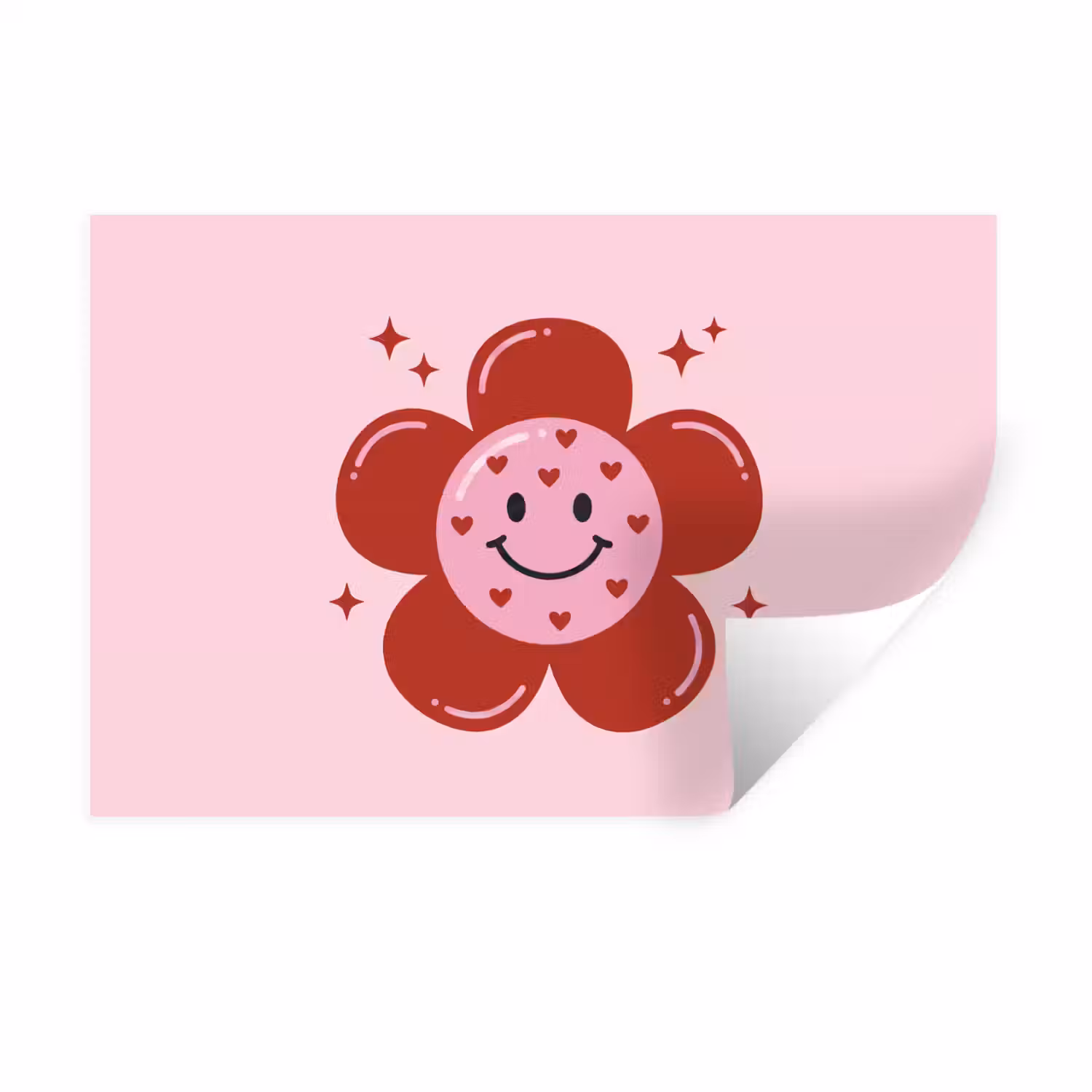 Bloem - Roze - Hartjes Muursticker klein -3d