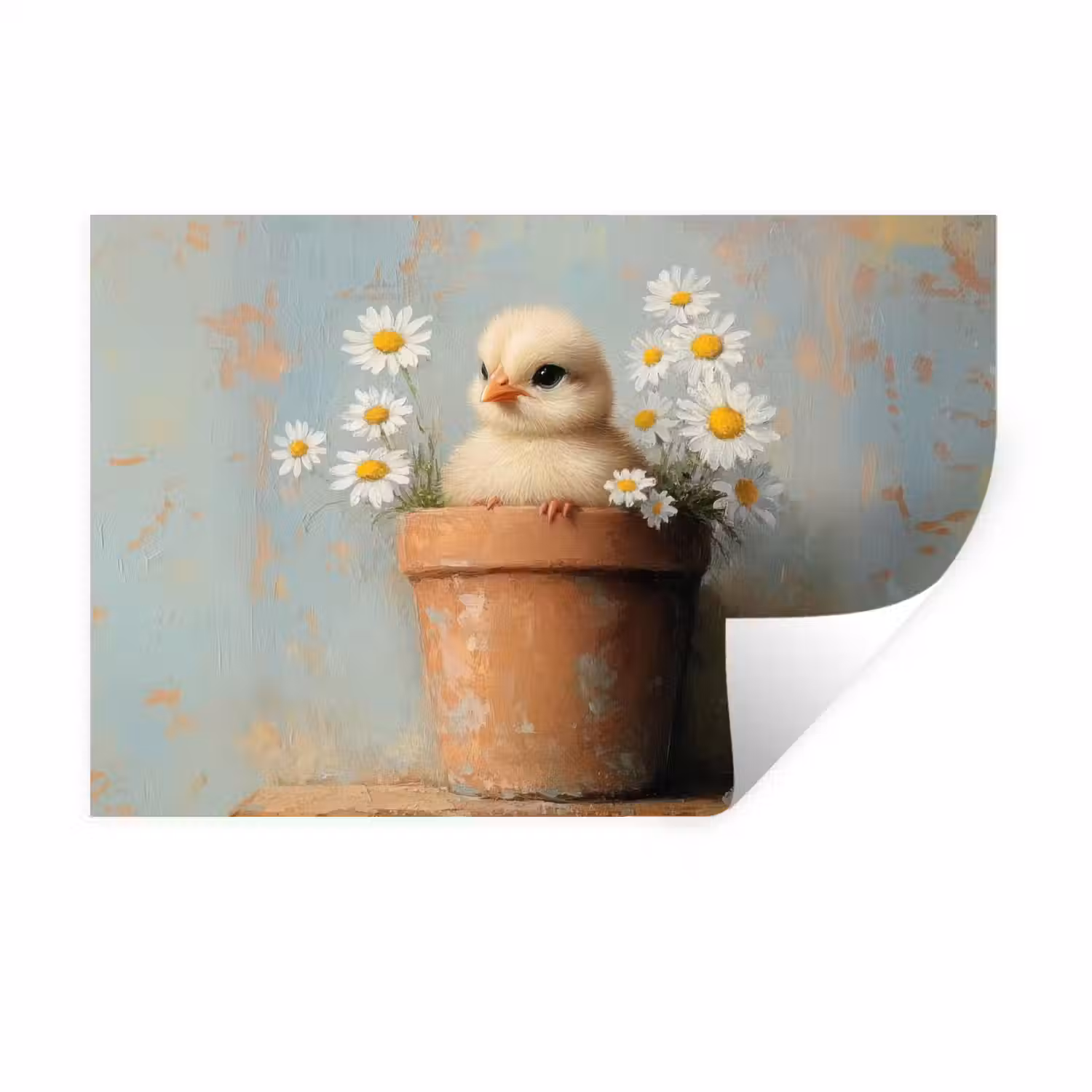 Bloempot - Kuiken - Bloemetjes Muursticker klein -3d