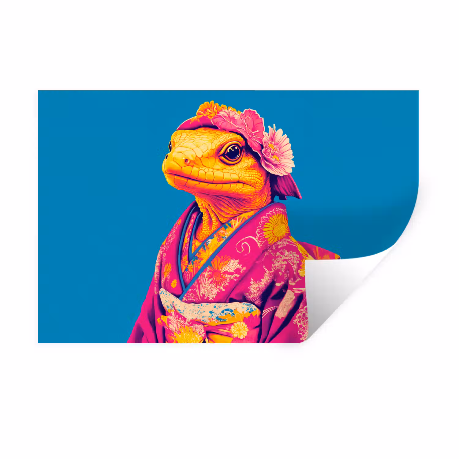 Bloemenkrans - Hagedis - Kimono - Paars Muursticker klein -3d