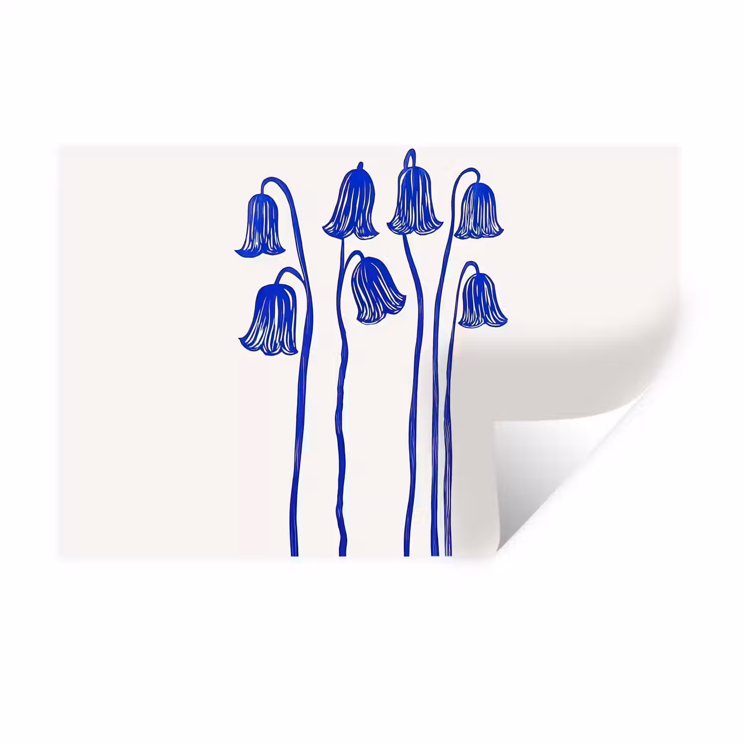 Bloemen - Blauw - Lijnen - Bloemblaadjes Muursticker klein -3d