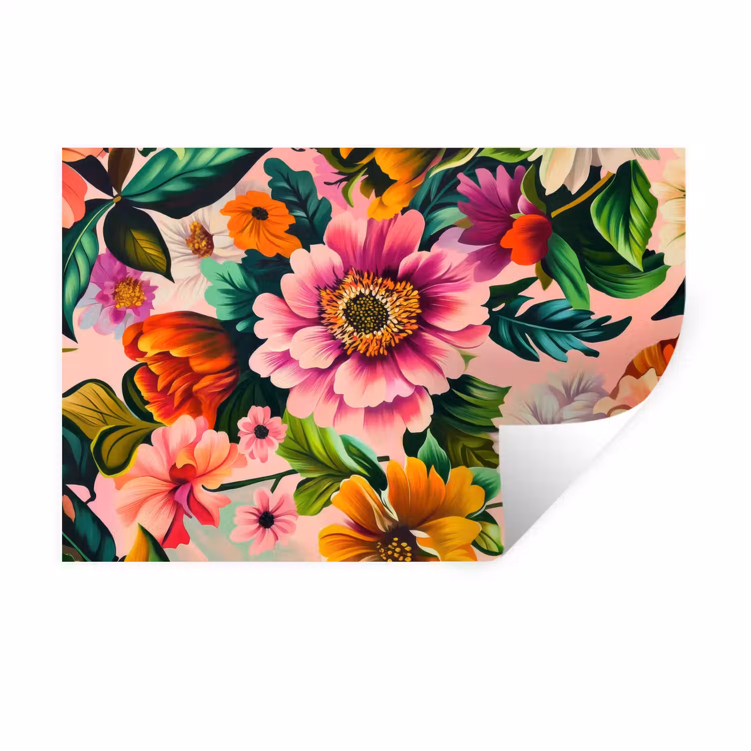 Bloemen - Kleurrijk - Roze Muursticker klein -3d