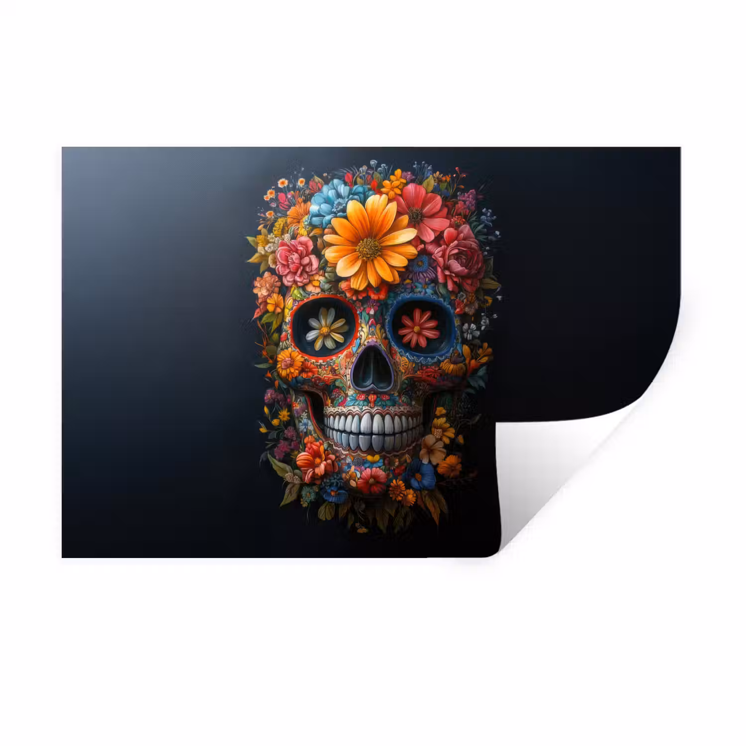 Bloemen - Kleurrijk - Schedel Muursticker klein -3d