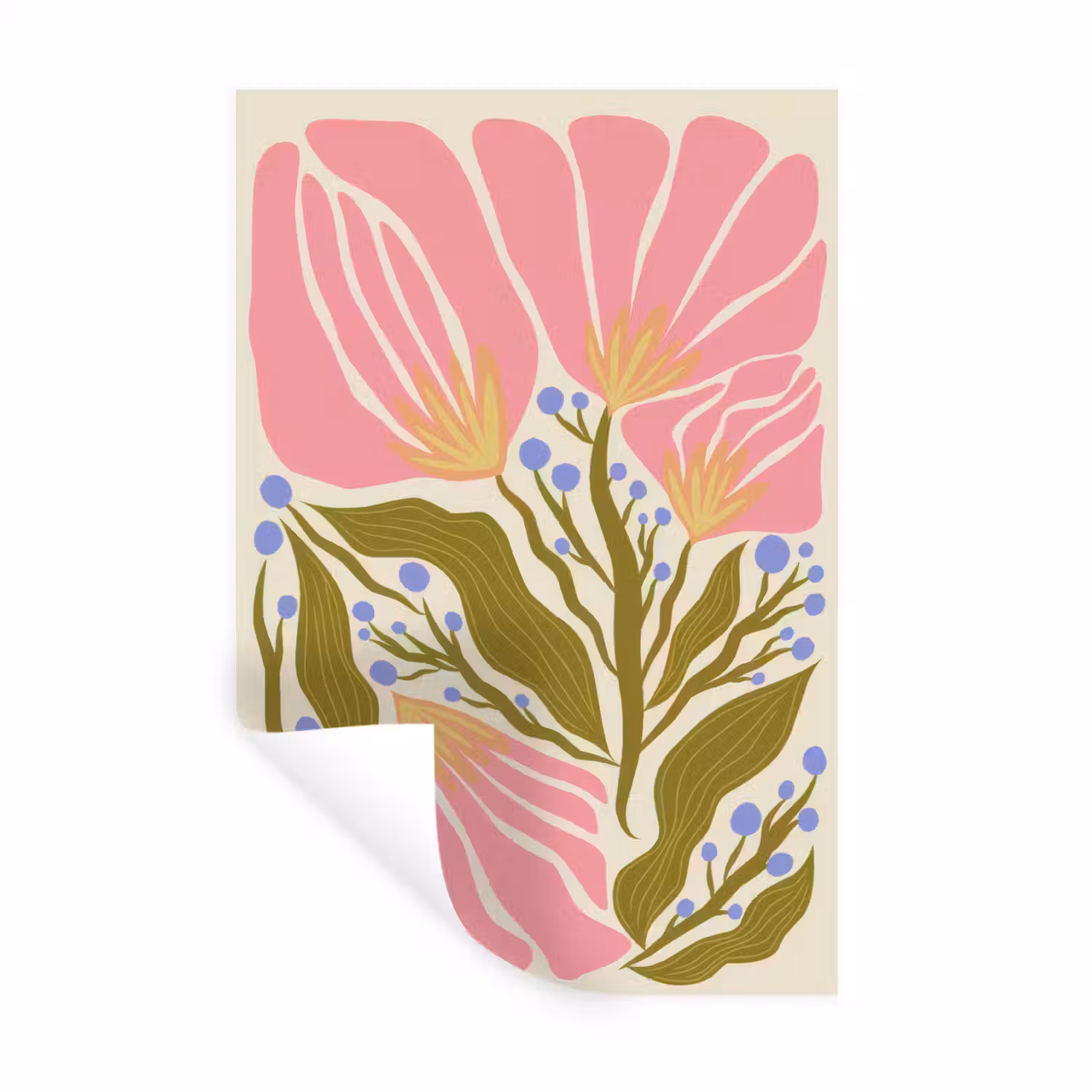 Bloemen - Bladeren - Abstract - Roze Muursticker klein -3d