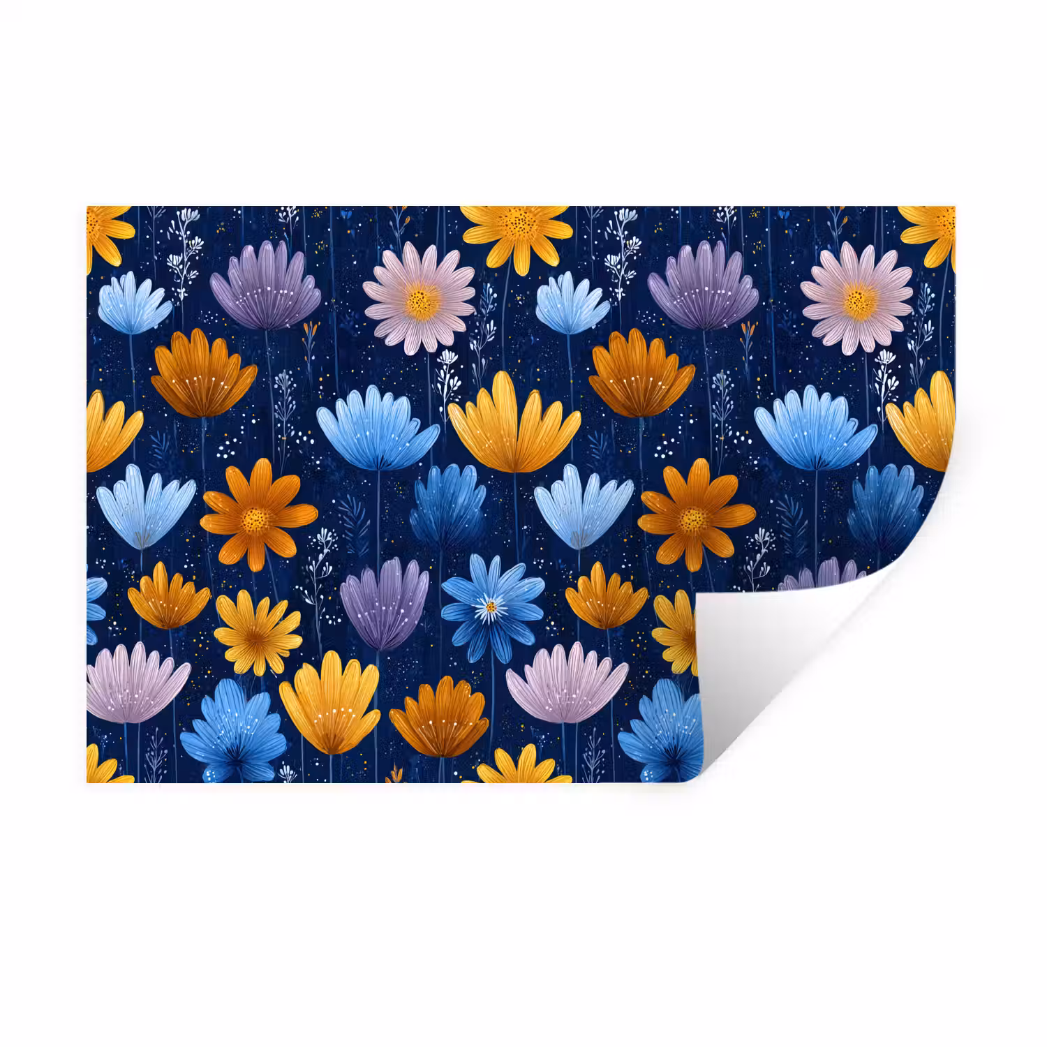 Bloemen - Patroon - Blauw - Contrast Muursticker klein -3d