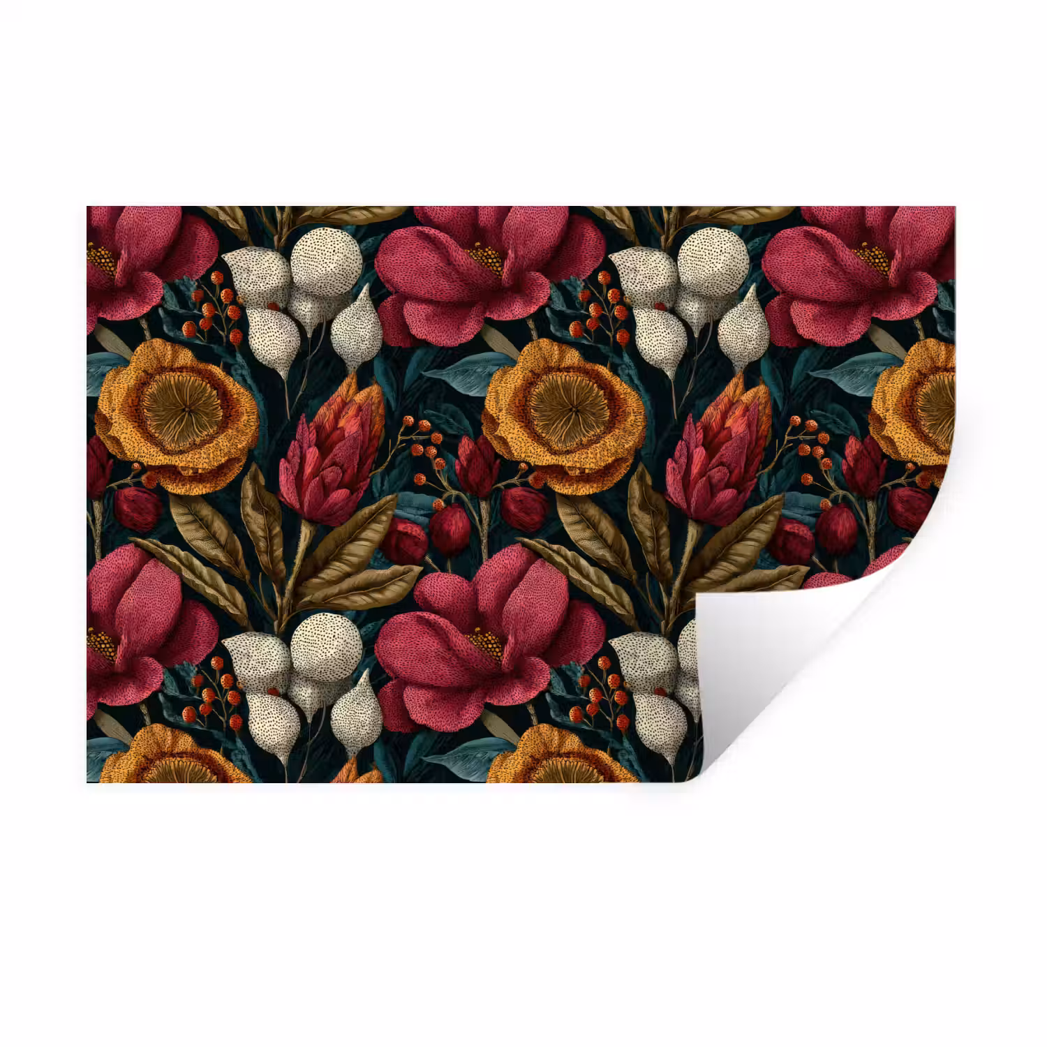 Bloemen - Patroon - Rood - Goud Muursticker klein 286 -3d