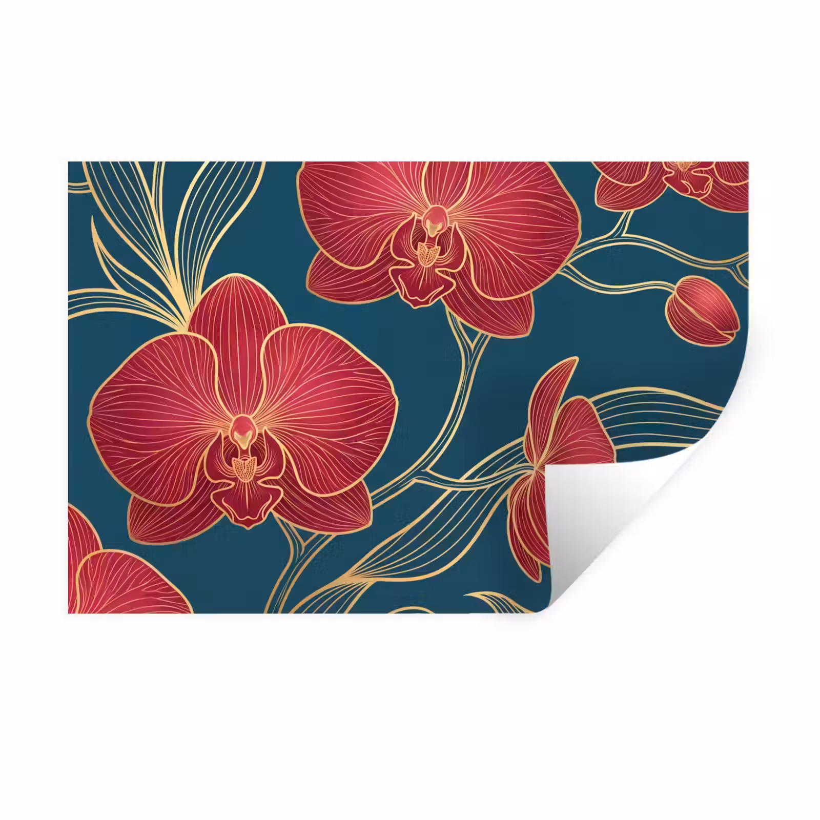 Wall Sticker - Flowers - Red - Gold - Bloemen - Rood - Goud Muursticker klein