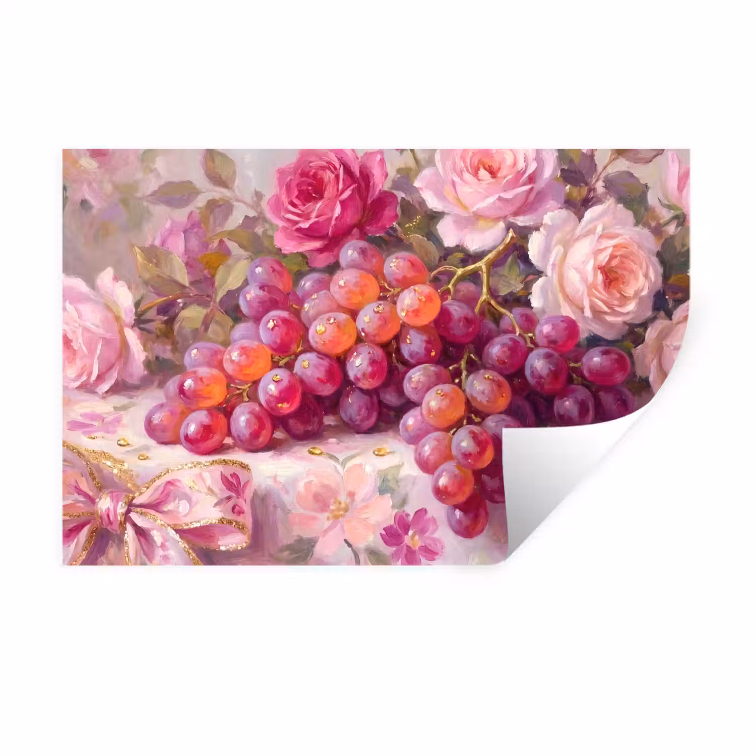 Eten - Bloemen - Stilleven - Roze - Goud Muursticker klein -3d