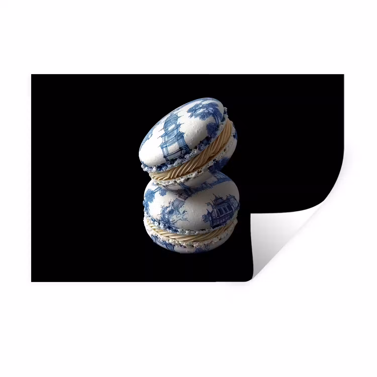 Eten - Macarons - Delfts blauw - Koekjes Muursticker klein -3d