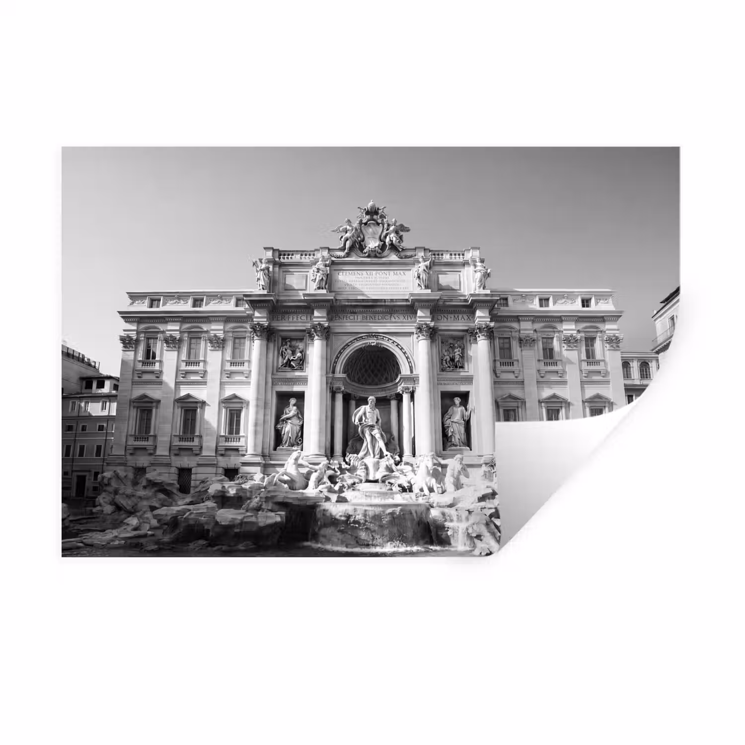 Fontein - Beelden - Architectuur - Zwart-wit Muursticker klein -3d