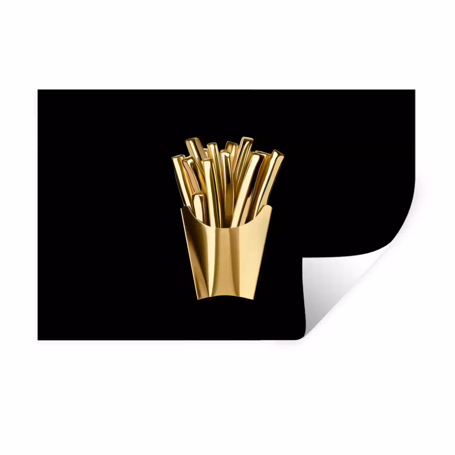 Friet - Goud - Chrome - Eten Muursticker klein -3d