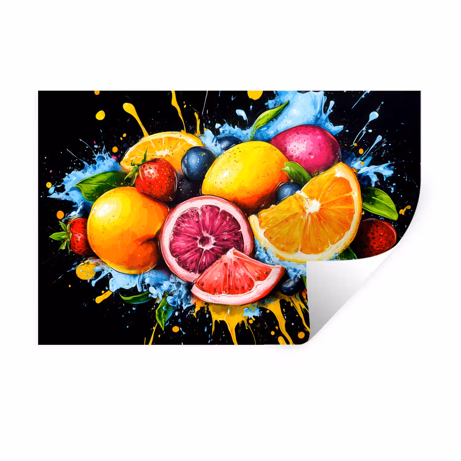 Fruit - Graffiti - Kleurrijk - Sinaasappel - Aardbei - Abstract Muursticker klein -3d