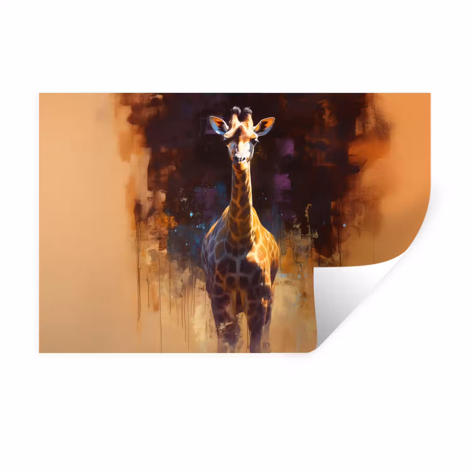 Giraf - Bruin - Abstract - Geschilderd Muursticker klein -3d