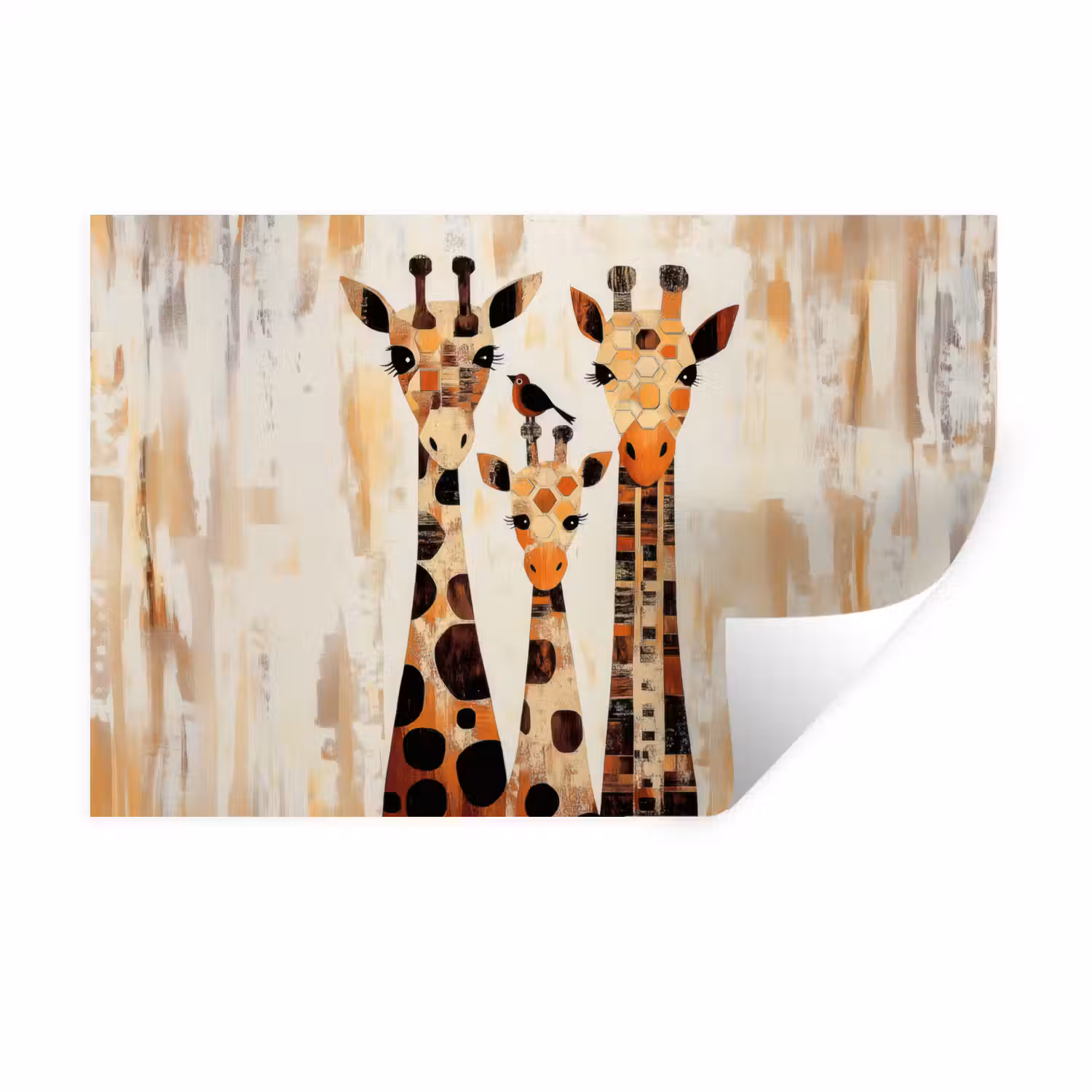 Giraffen - Cartoon - Crème Muursticker klein -3d