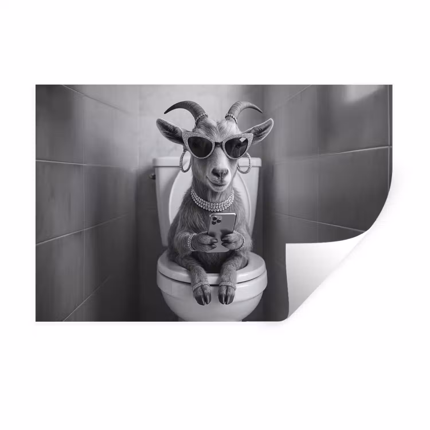 Geit - Telefoon - Toilet - Zwart - Wit Muursticker klein -3d