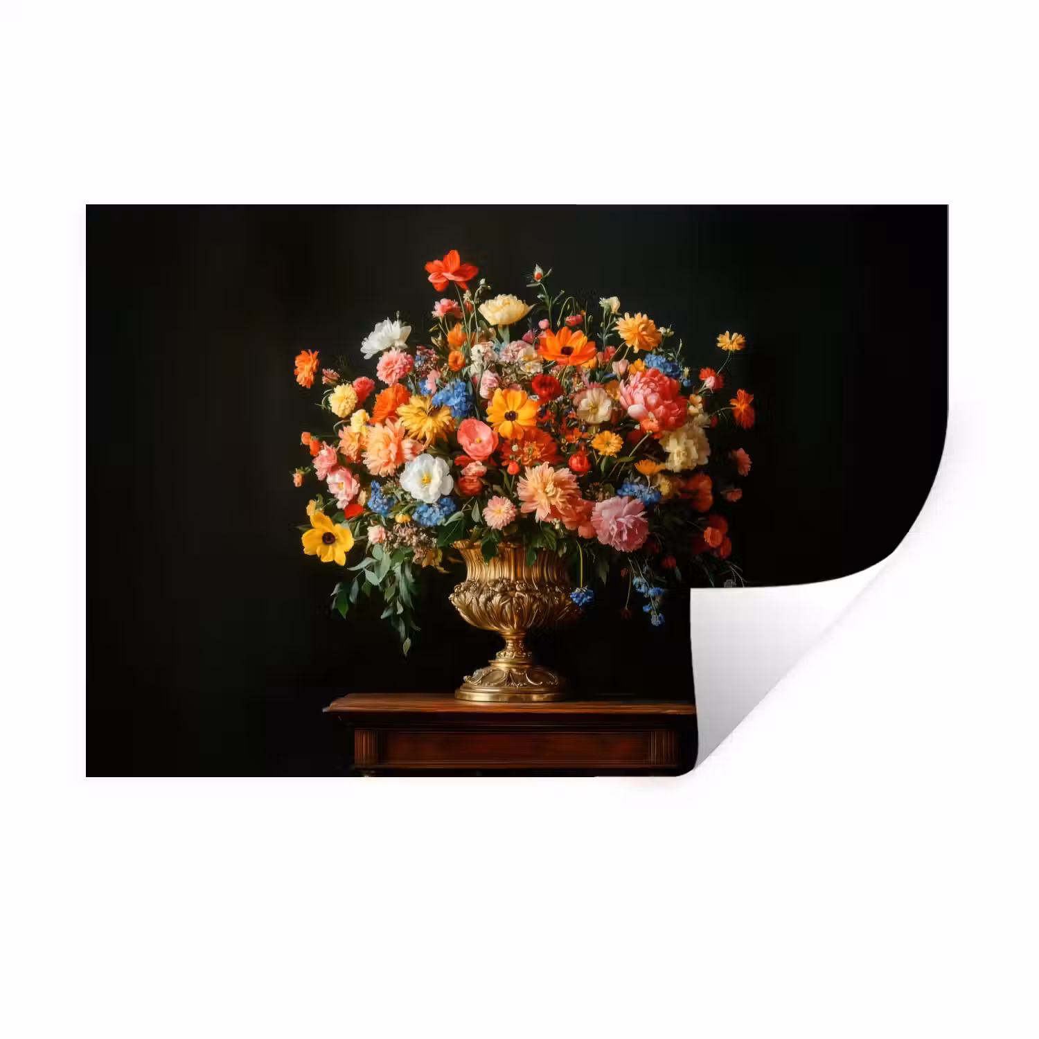 Goud - Bloemen - Kleuren - Vaas Muursticker klein -3d