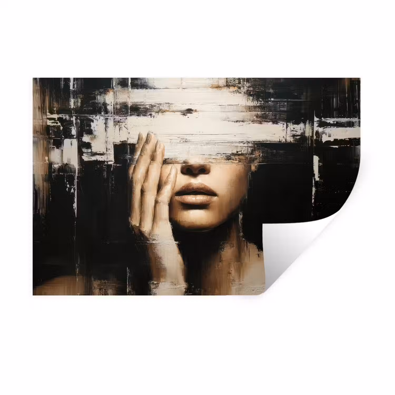 Hand - Gezicht - Strepen - Abstract Muursticker klein -3d