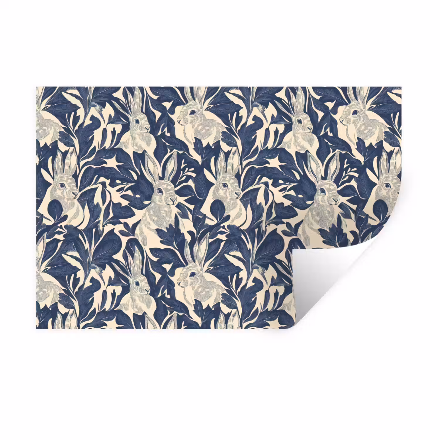 Hazen - Bladeren - Patroon - Blauw - Beige Muursticker klein 286 -3d
