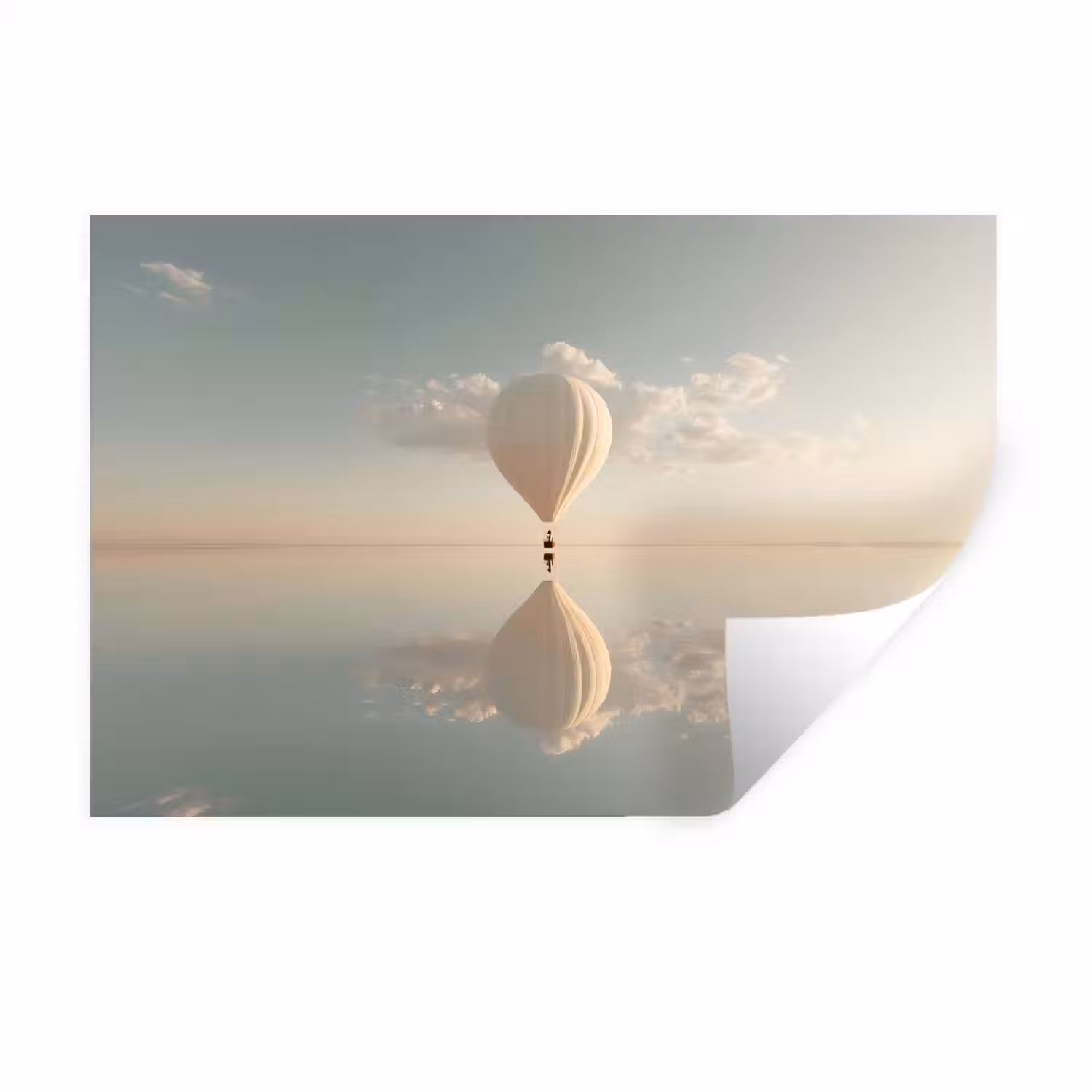 Luchtballon - Wolken - Water - Blauw Muursticker klein -3d