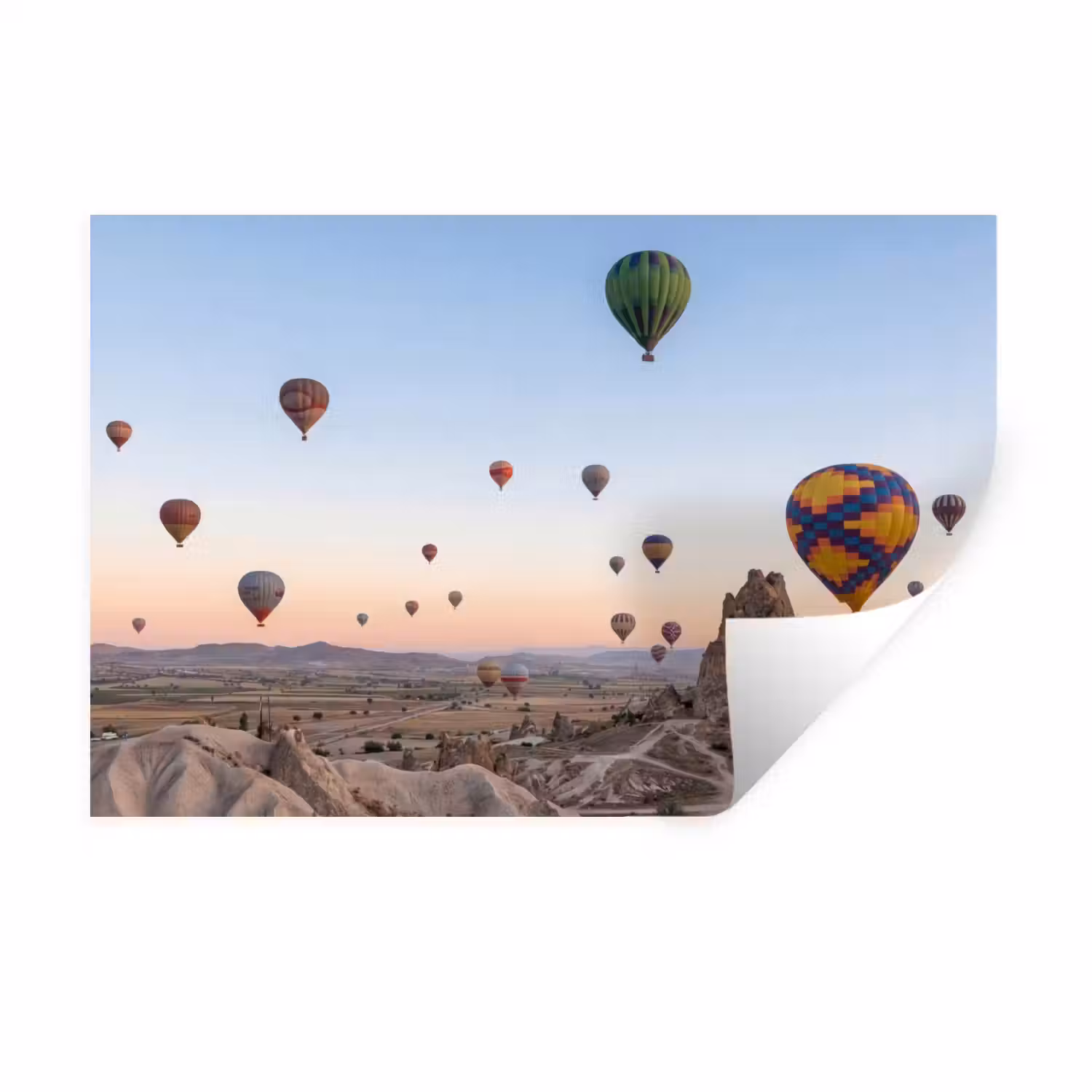 Luchtballonnen - Rotsen - Zonsopgang Muursticker klein -3d