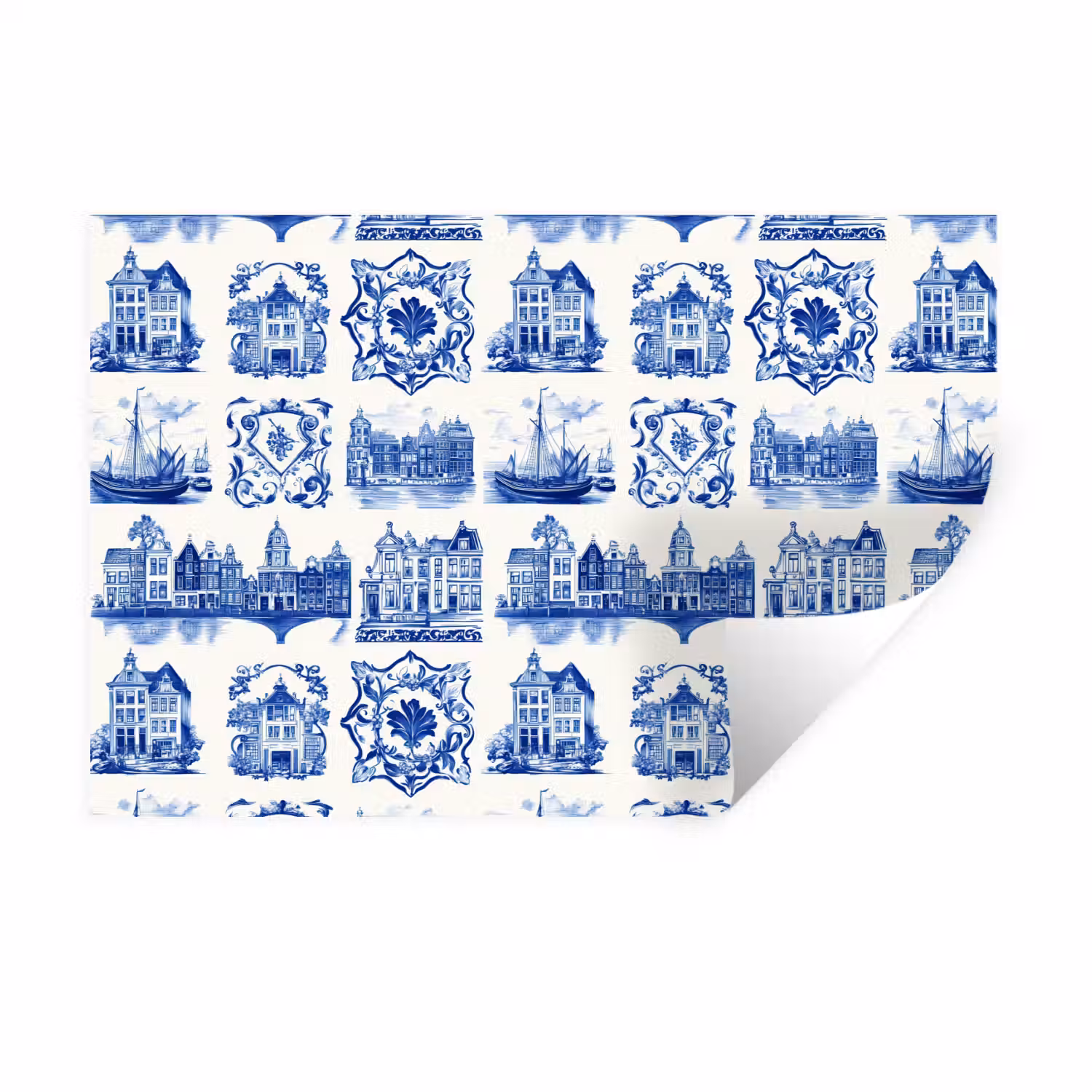 Huizen - Schepen - Blauw Muursticker klein 286 -3d