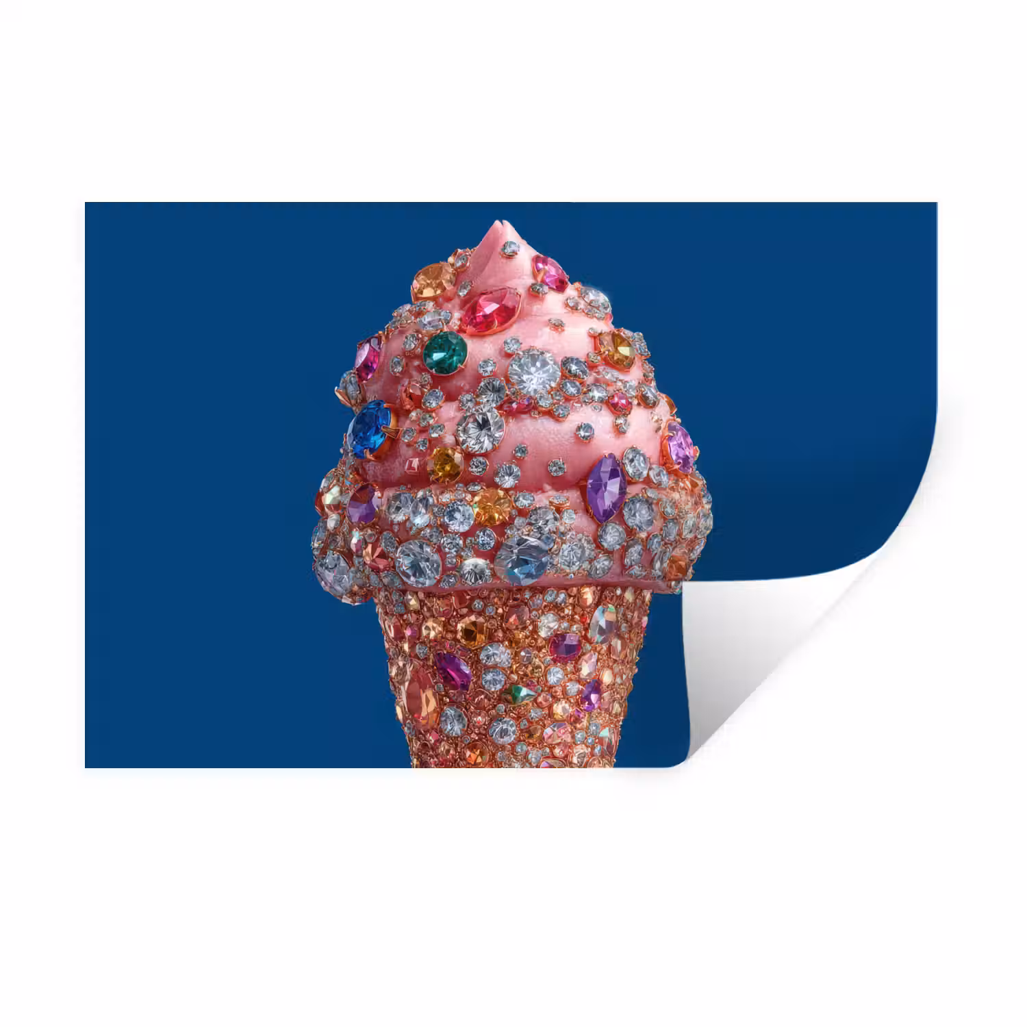 Ijsje - Hoorntje - Steentjes - Blauw Muursticker klein -3d
