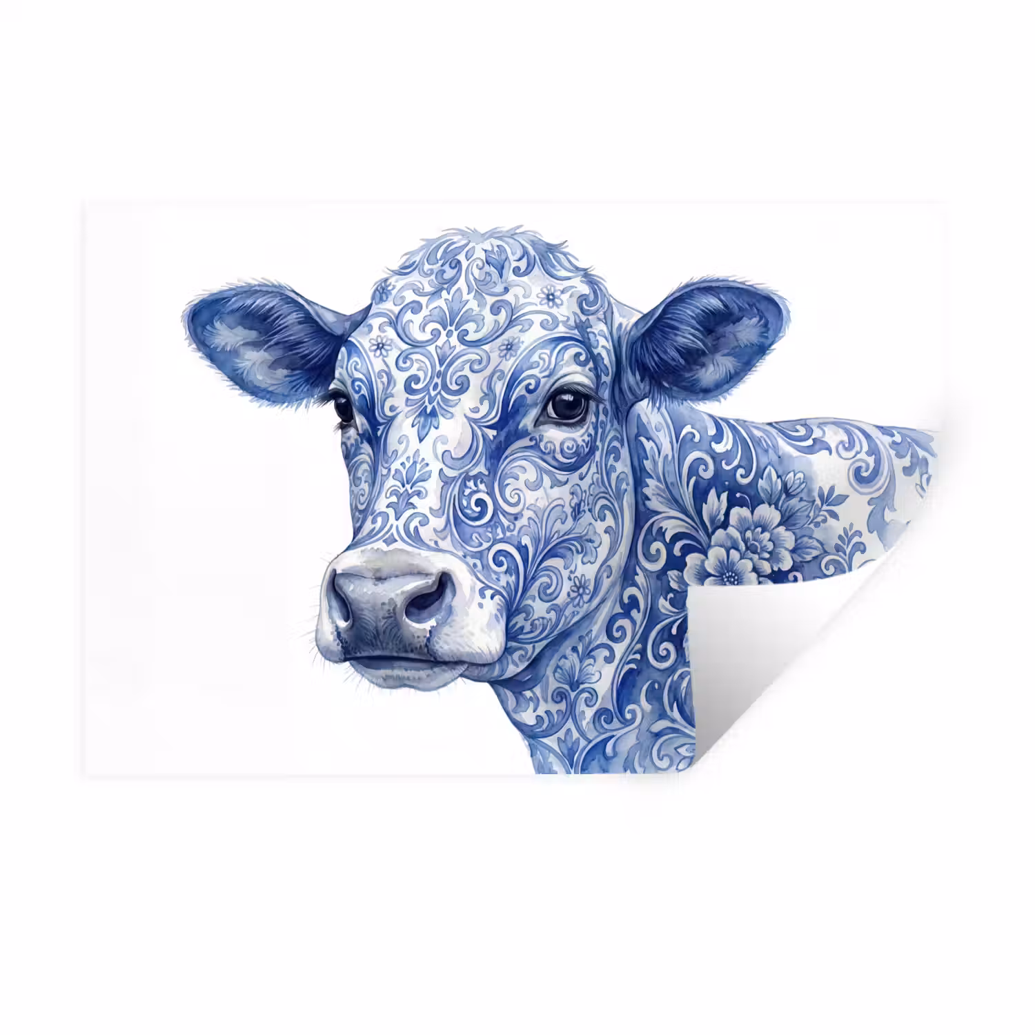 Illustratie - Koe - Blauw Muursticker klein -3d