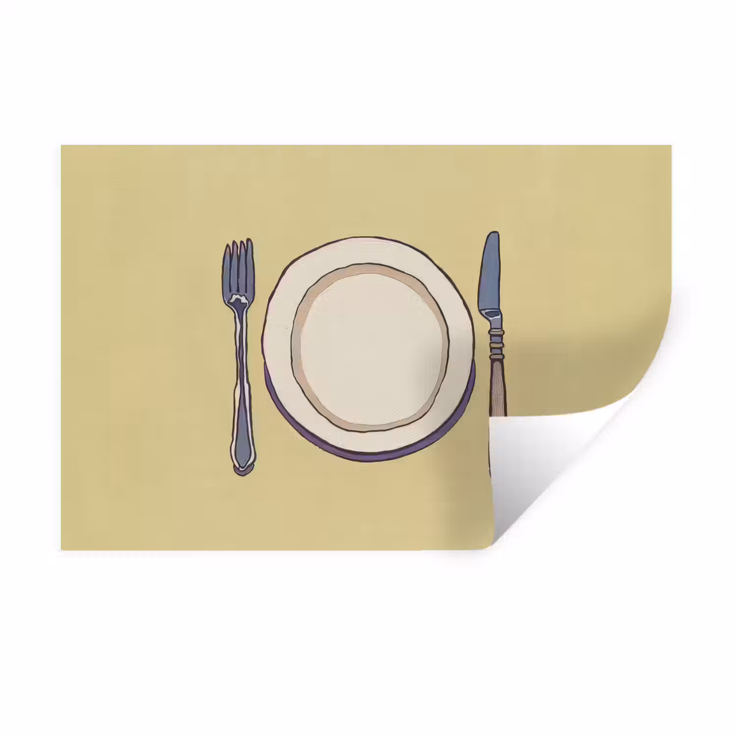 Illustratie - Bord - Bestek - Beige Muursticker klein -3d