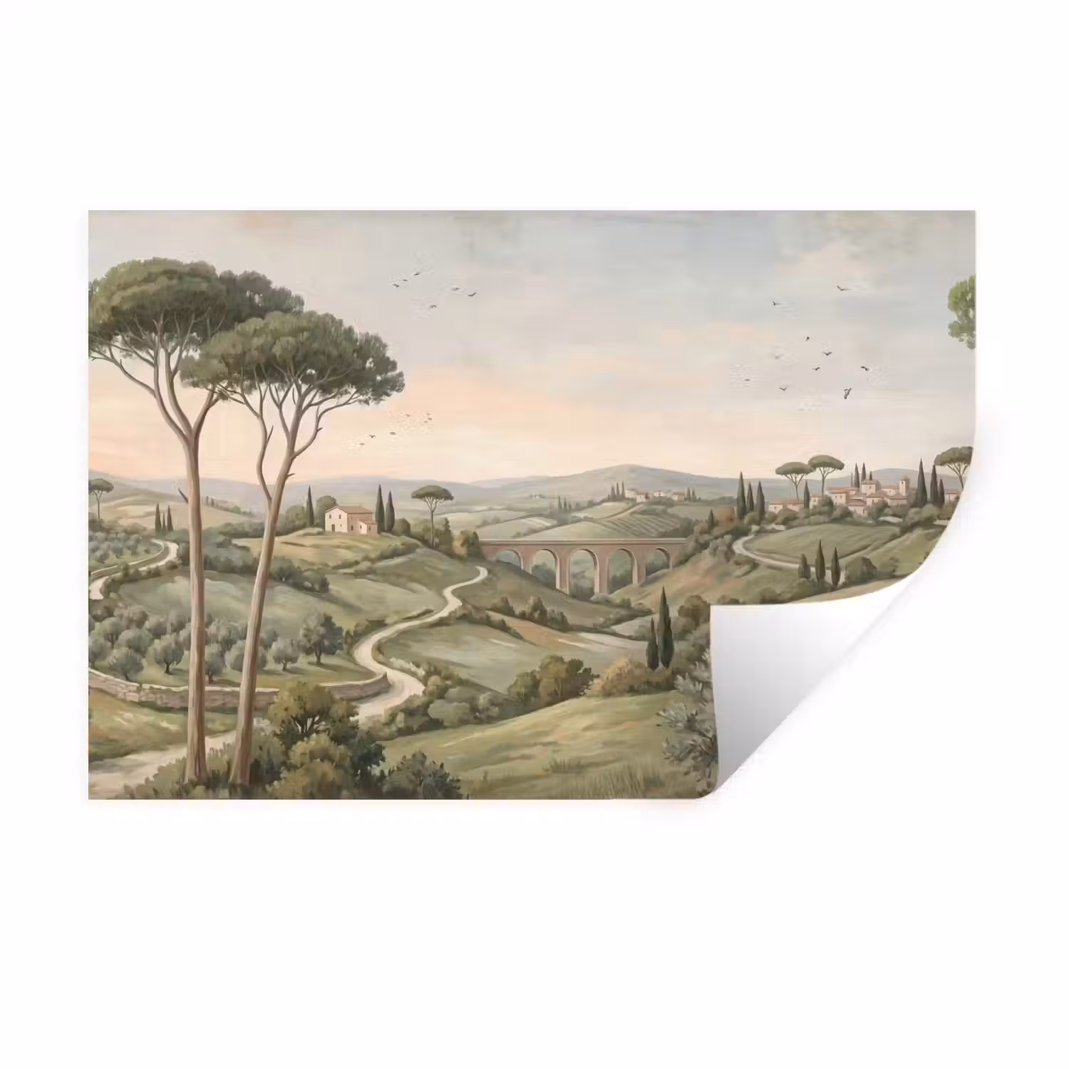 Landschap - Heuvels - Zandpad - Groen Muursticker klein -3d