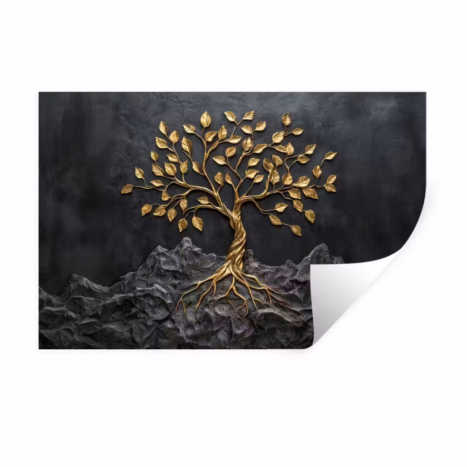 Bladeren - Goud - Boom - Rots Muursticker klein -3d