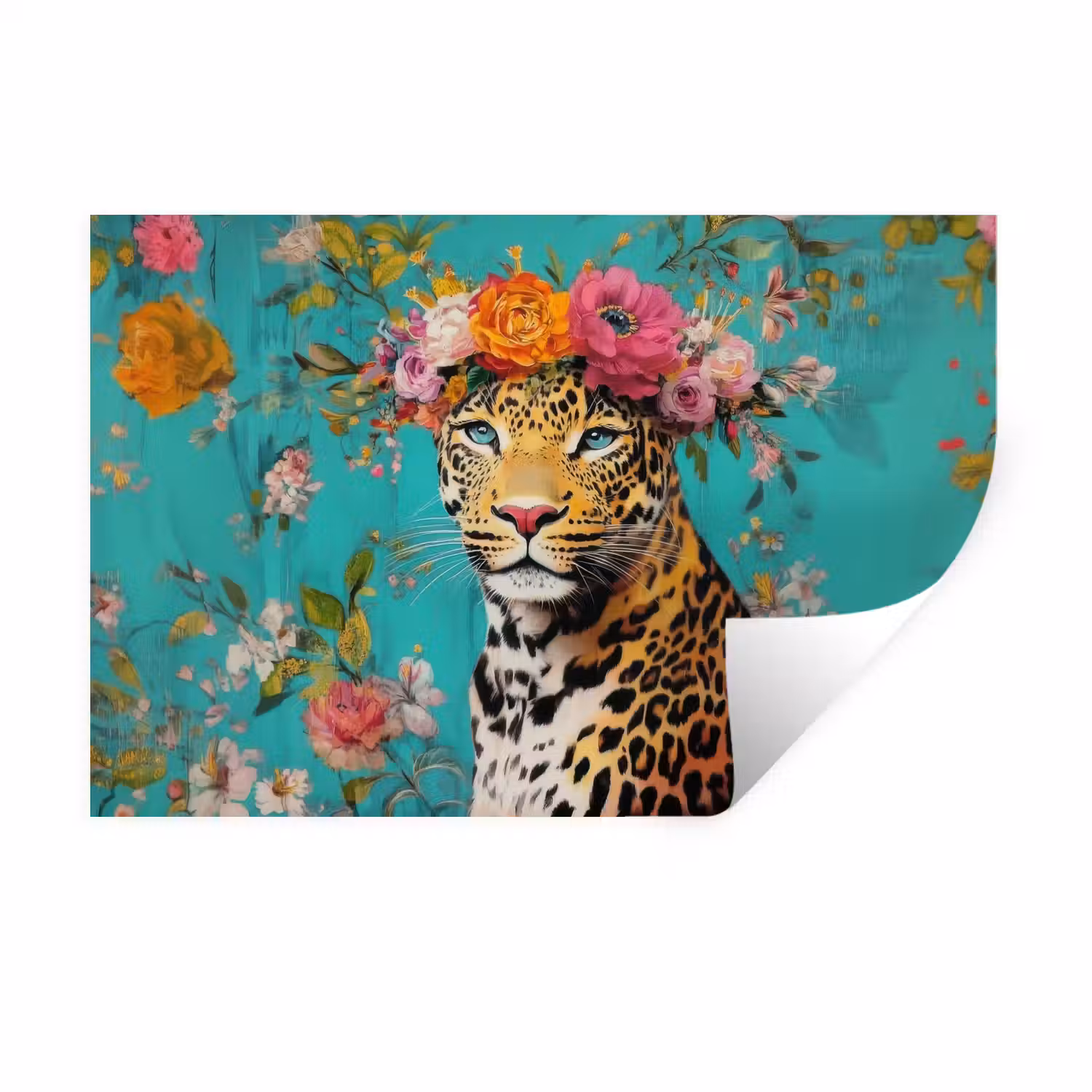 Luipaard - Bloemen - Kroon Muursticker klein -3d