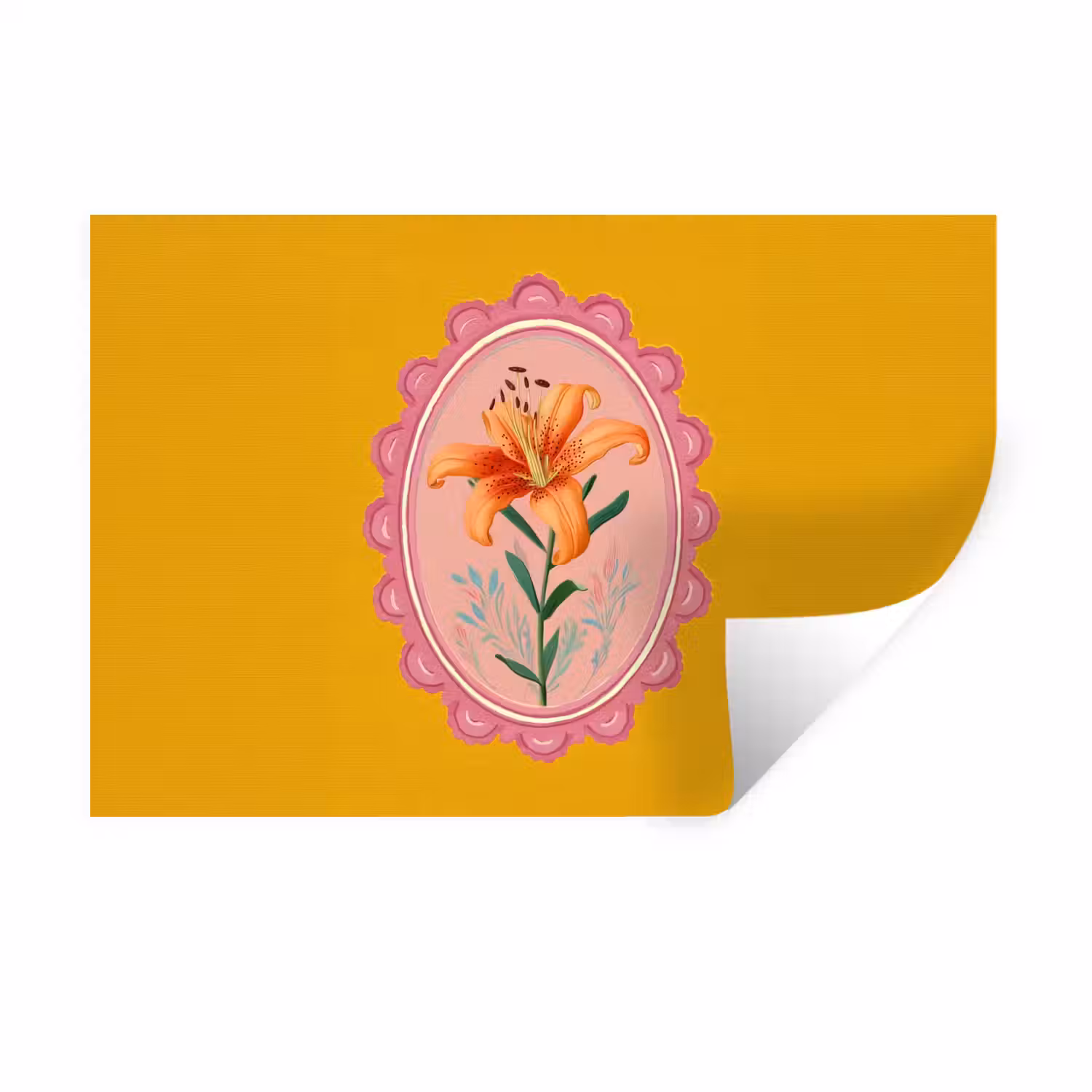 Lelie - Oranje - Lijst - Ovaal Muursticker klein -3d