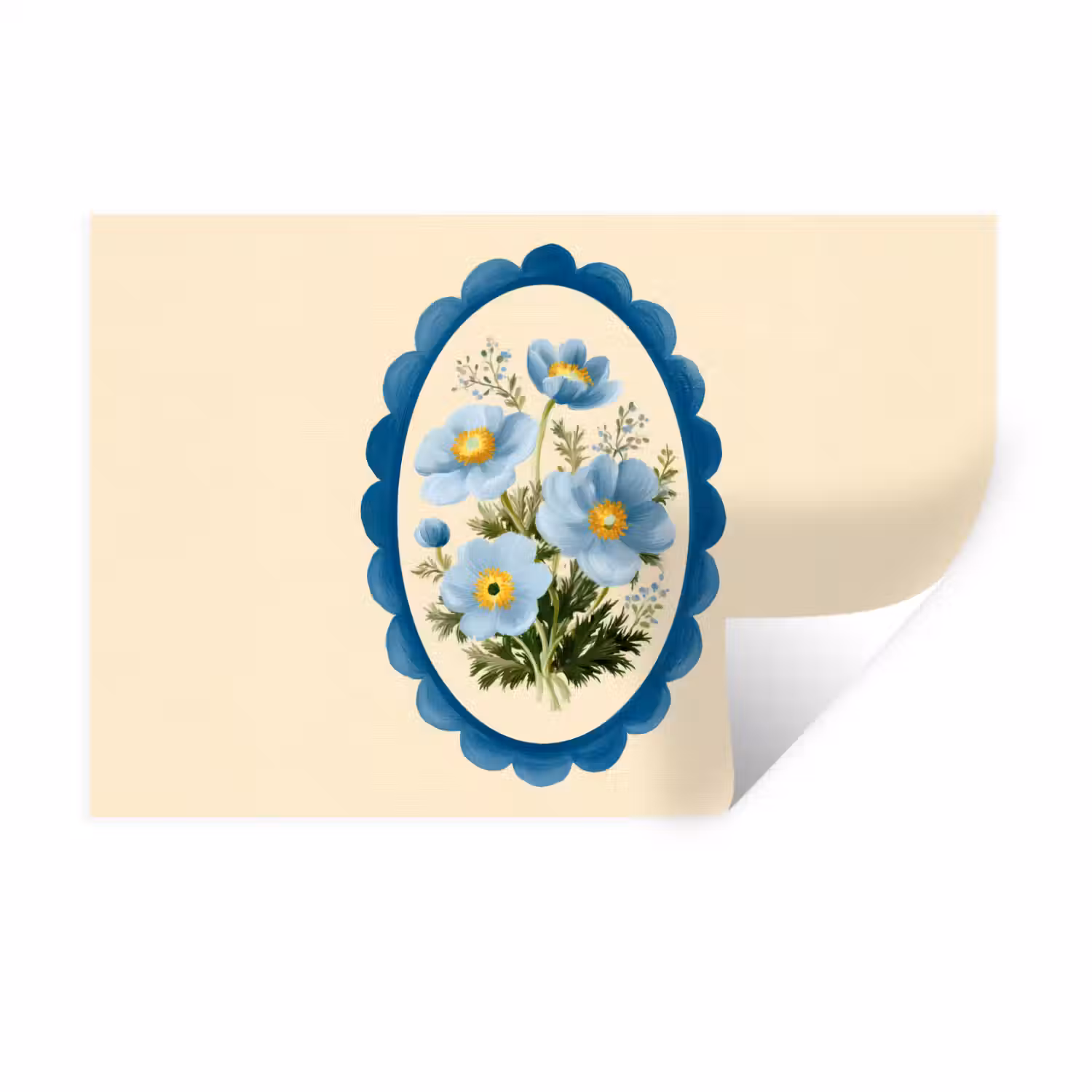 Lijst - Bloemen - Lichtblauw - Illustratie Muursticker klein -3d