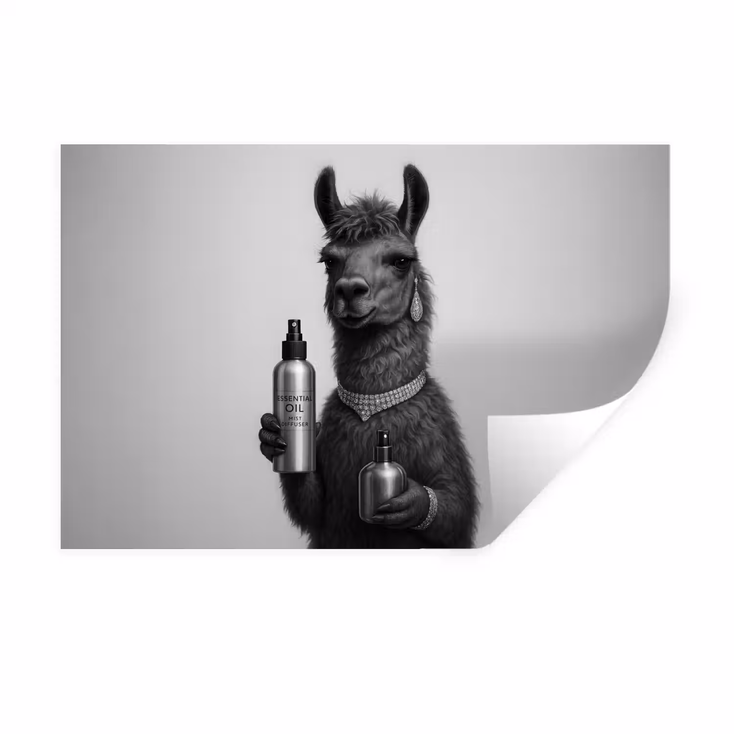 Lama - Flessen - Zwart - Wit Muursticker klein -3d