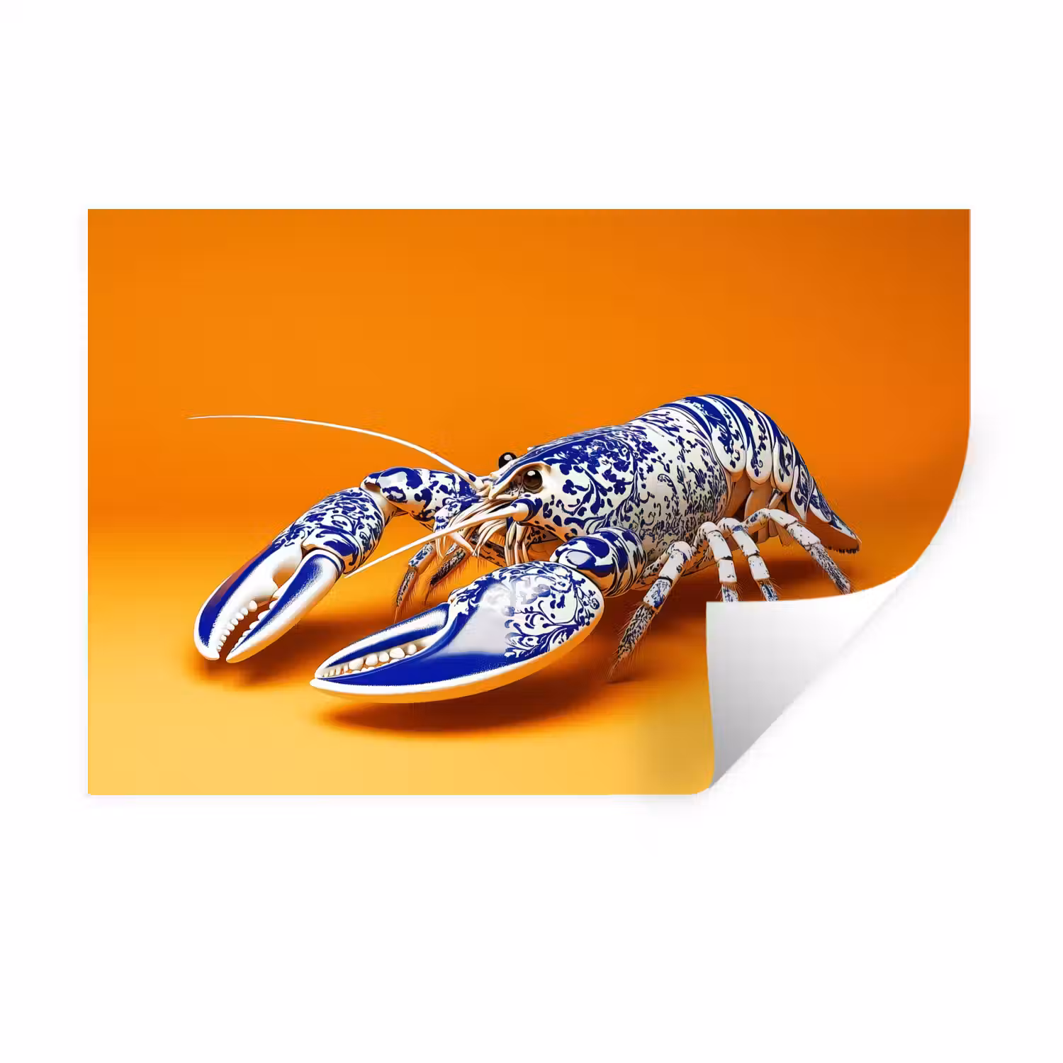 Kreeft - Delftsblauw - Schild - Stoer - Oranje Muursticker klein -3d