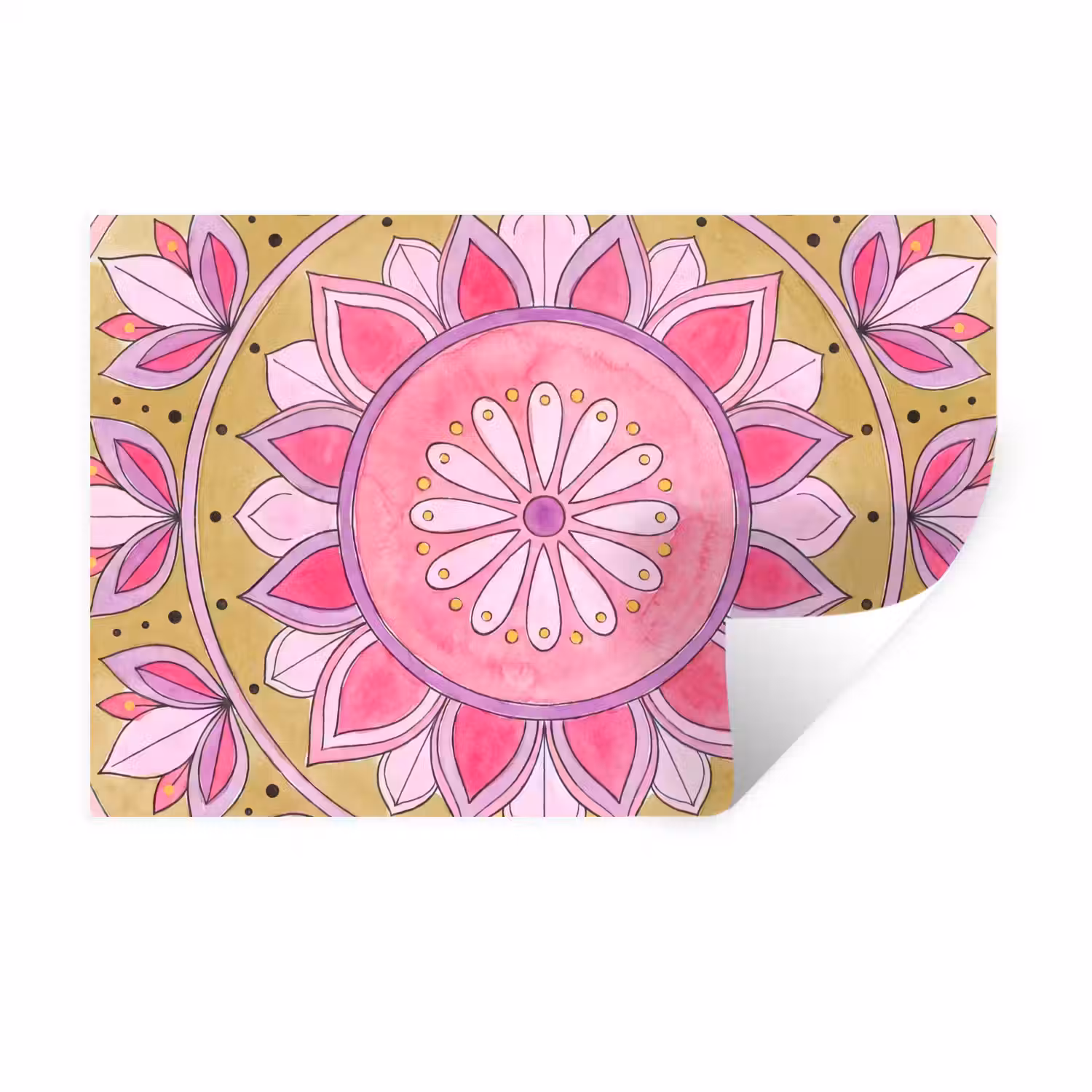 Mandala - Patroon - Kunst - Aquarel - Roze Muursticker klein -3d